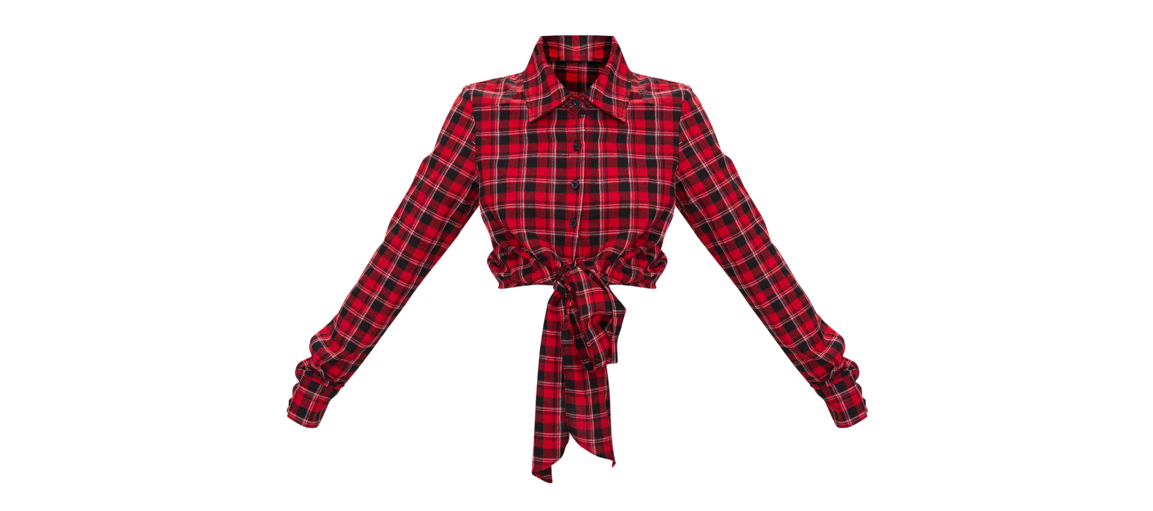PrettyLittleThing Red Crop Check Tie Front Shirt