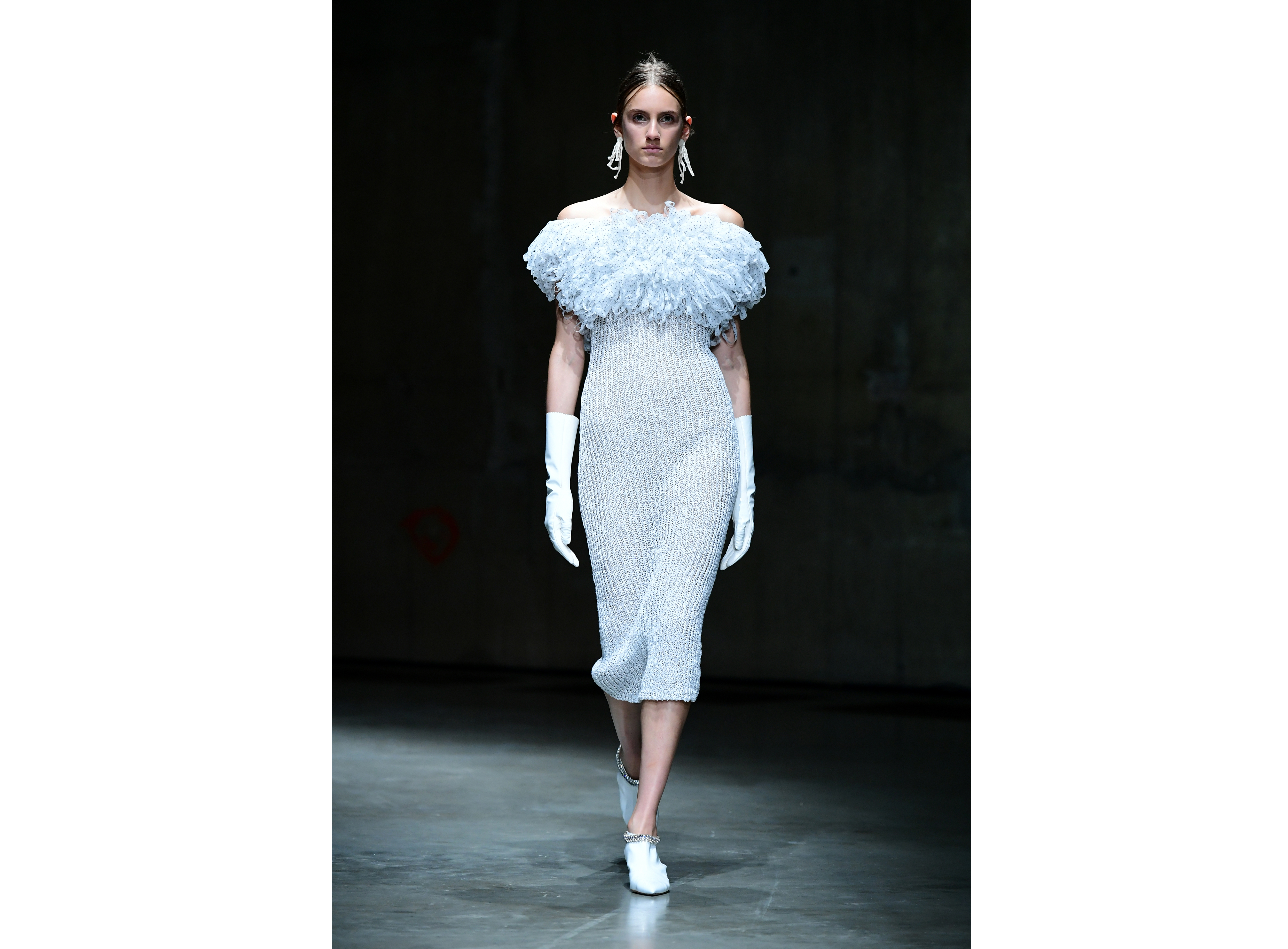 A model on the catwalk during the Christopher Kane Show as part of London Fashion Week SS18