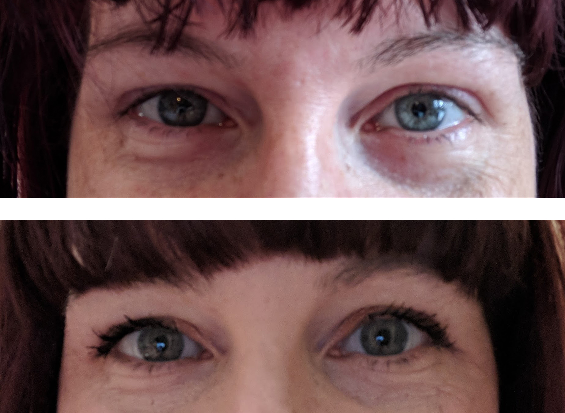 before and after applying Benefit Badgal Bang! Volumising Mascara