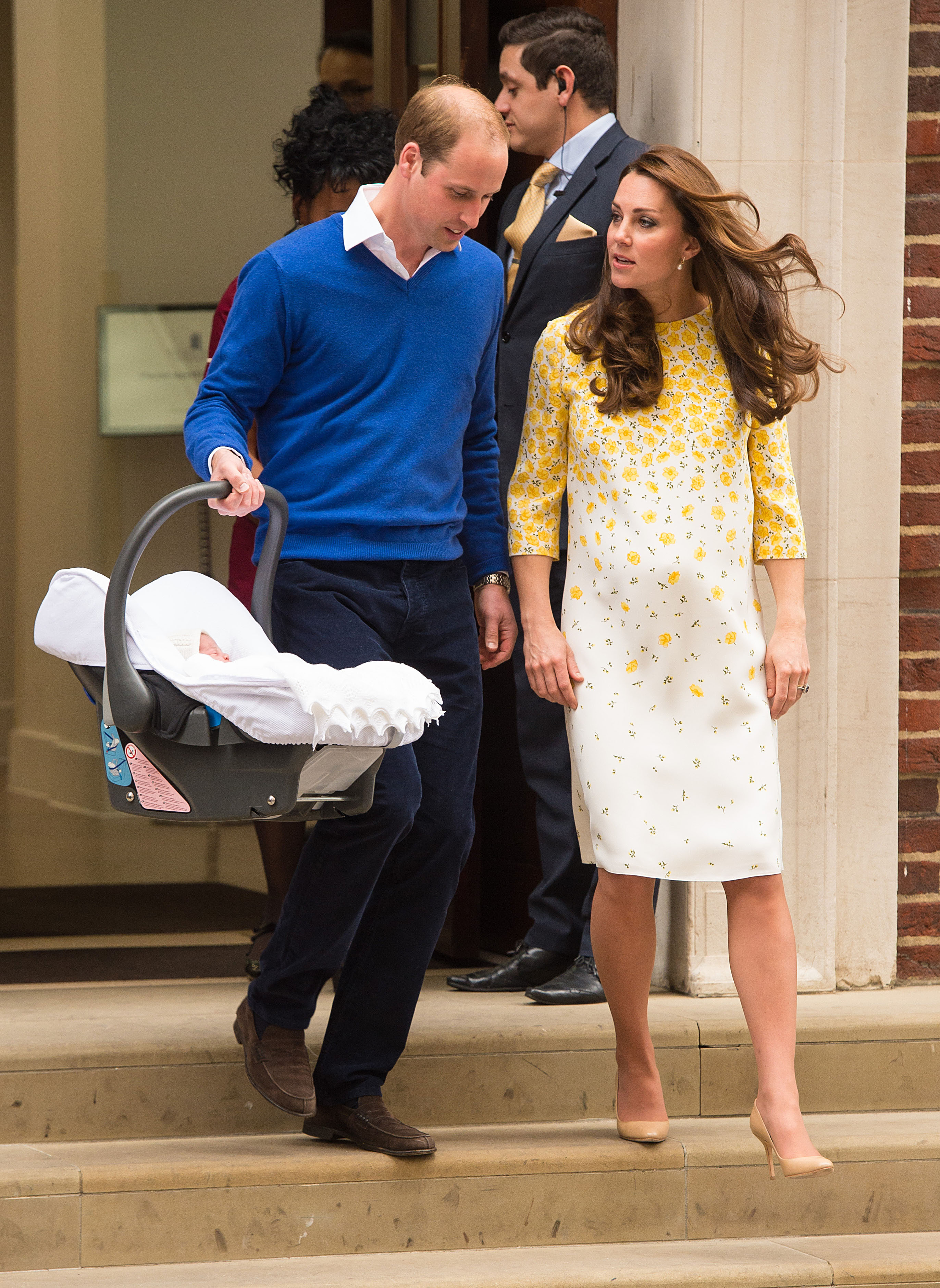 The Duke and Duchess of Cambridge and the newborn Princess of Cambridge as they leave the Lindo Wing of St Mary's Hospital in London