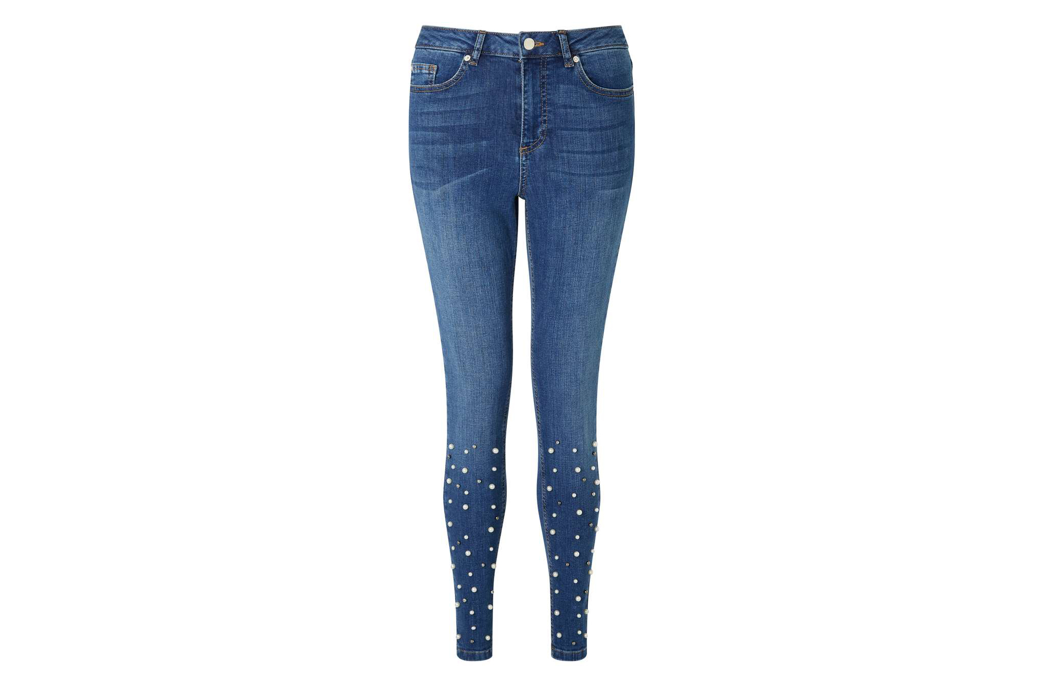 Miss Selfridge Lizzie Indigo Pearl Hem High Waist Super Skinny Jeans