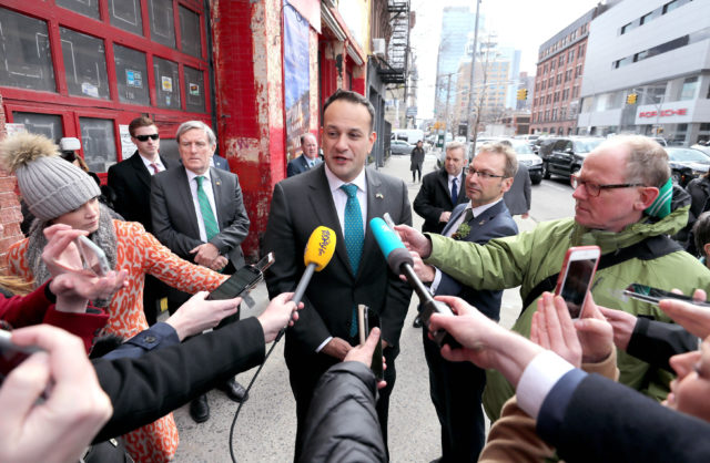 Taoiseach Leo Varadkar talks to the media in the Hell's Kitchen district of New York City (Niall Carson/PA)