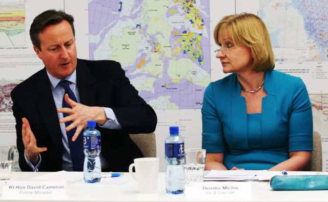 Oil and Gas UK chief executive Deirdre Michie with former prime minister David Cameron. (Andrew Milligan/PA)