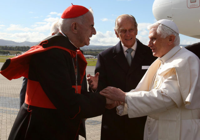 Cardinal O'Brien welcomed Pope Benedict XVI on his visit to Scotland in 2010 (Andrew Milligan/PA)