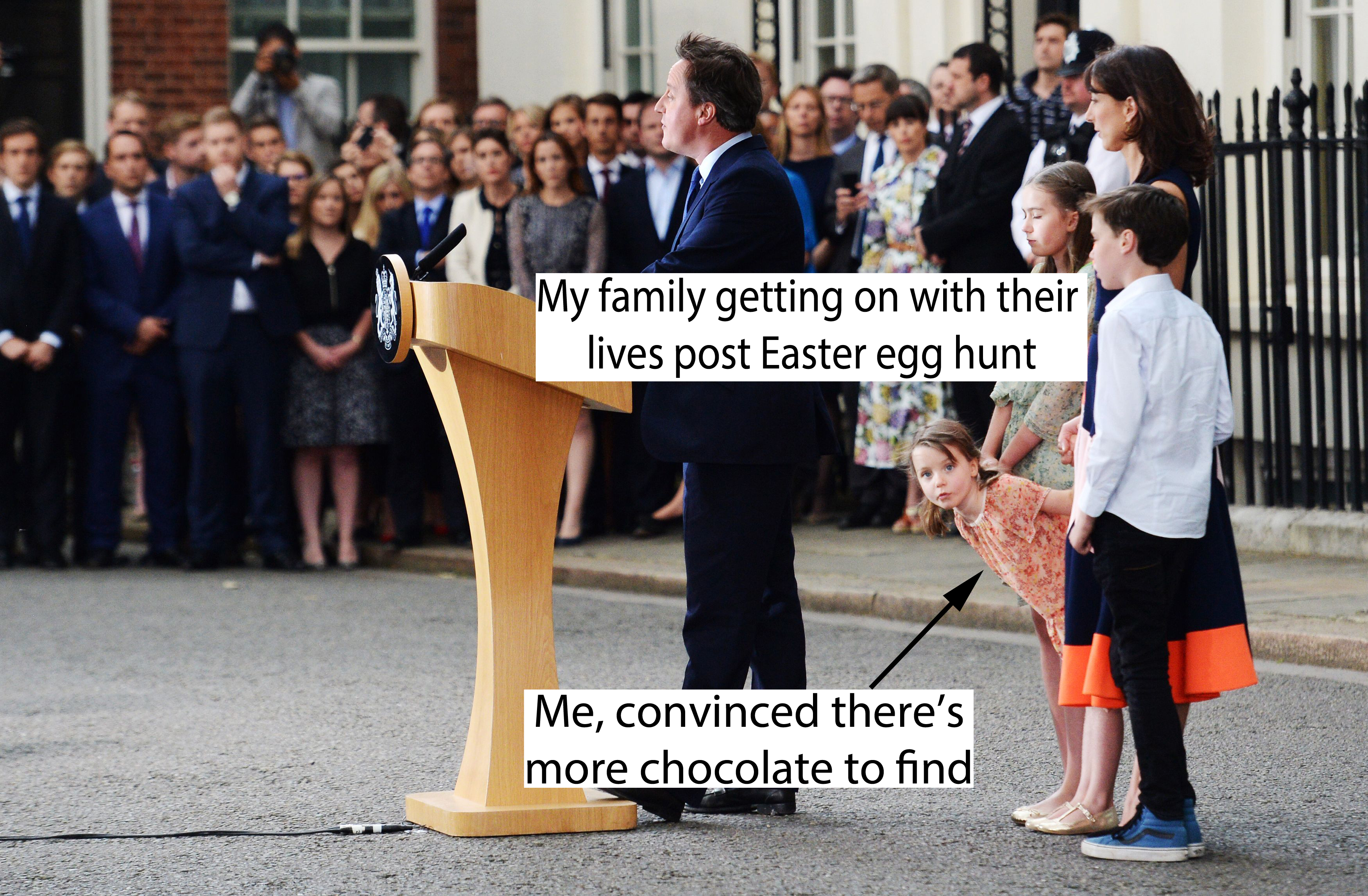 David Cameron outside Number 10 with his family