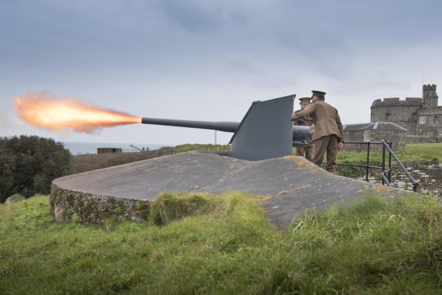 A newly conserved Edwardian 12-pounder gun is fired at Pendennis Castle (Emily Whitfield-Wicks/English Heritage/PA)