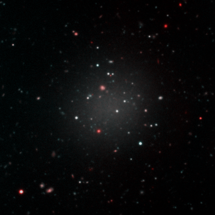 Composite colour image of 'ghost galaxy' DF2. The galaxy is unique in that it contains almost no dark matter. (Gemini Observatory/NSF/AURA/Keck/Jen Miller/PA)
