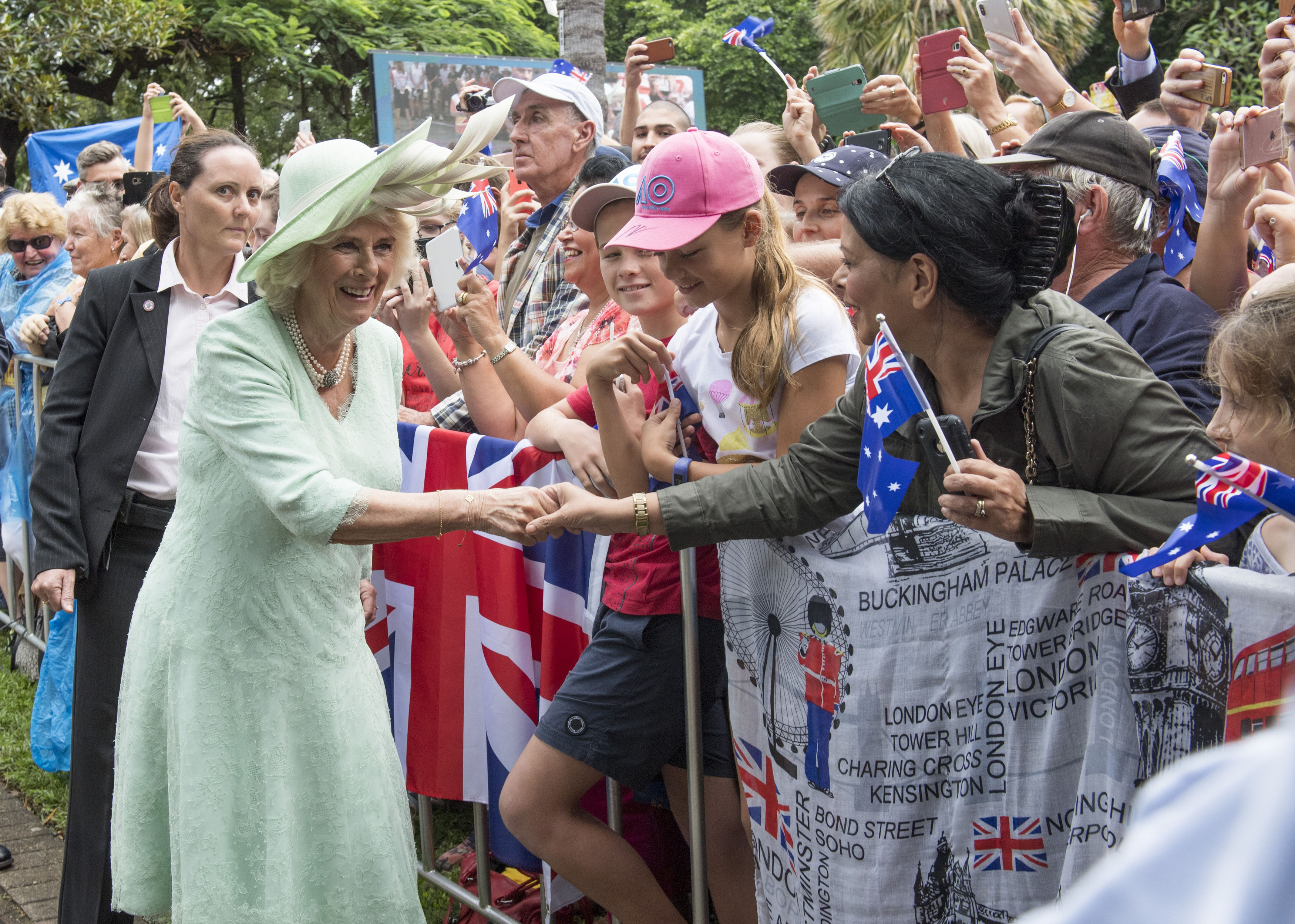The Duchess of Cornwall meets crowds during a walkabout through the Botanical Gardens in Brisbane (Arthur Edwards/The Sun/PA)