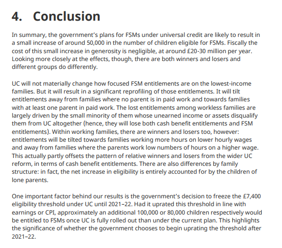 The conclusion of the IFS report, Free School Meals Under Universal Credit