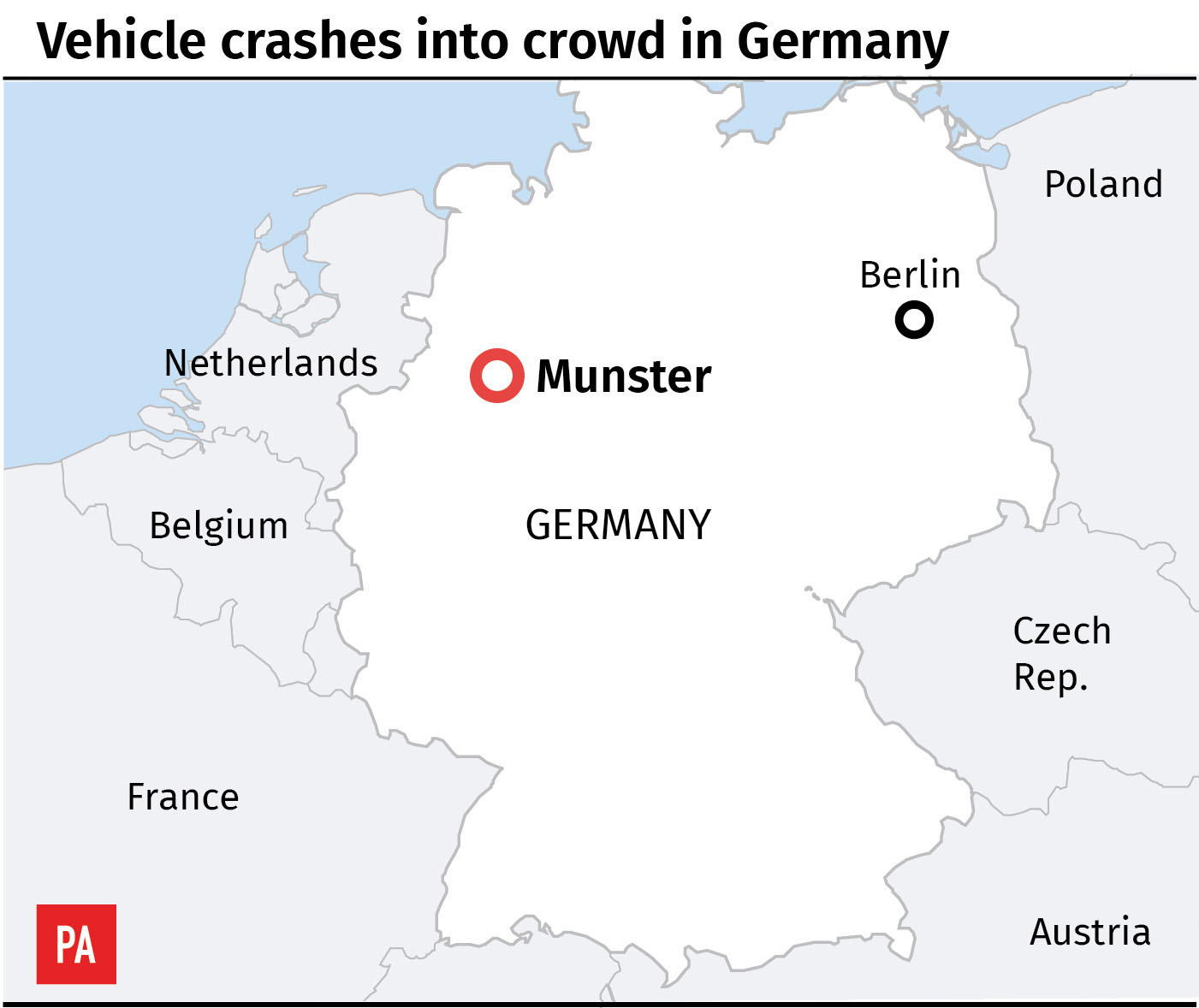 Map locates Munster in Germany where a vehicle crashed into crowd