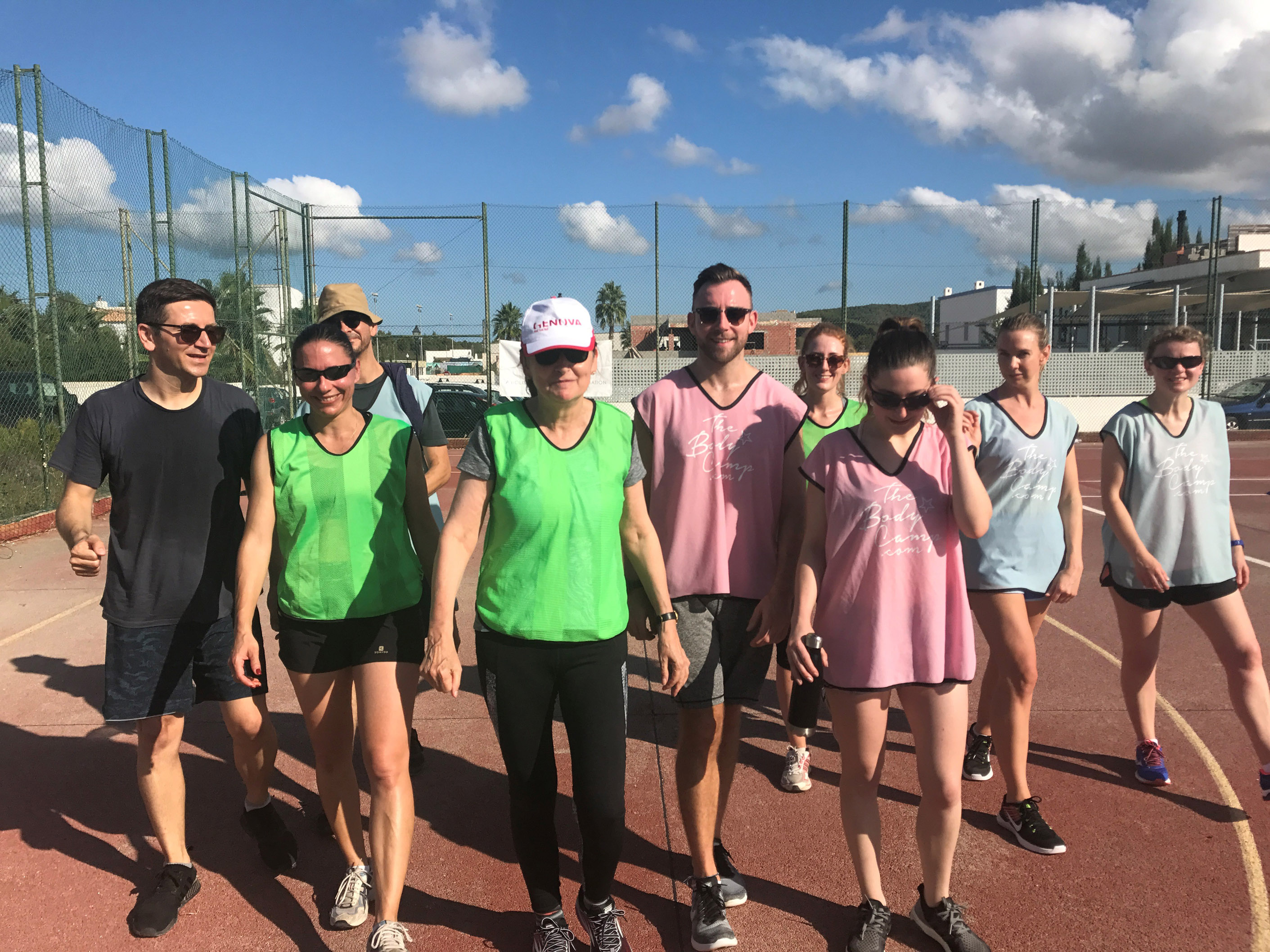 Me (centre) with the 'team' taking part in the gruelling 'beep' test (PA)