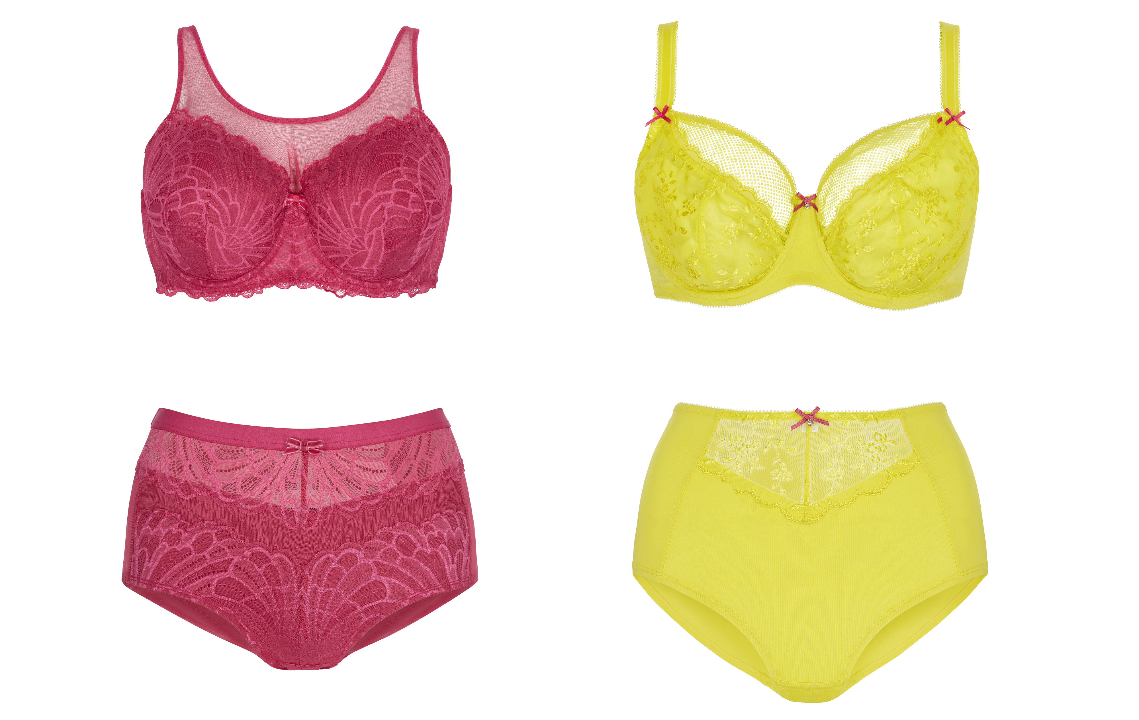 Tu DD+ Pink Bra and Briefs; Yellow Bra and Briefs