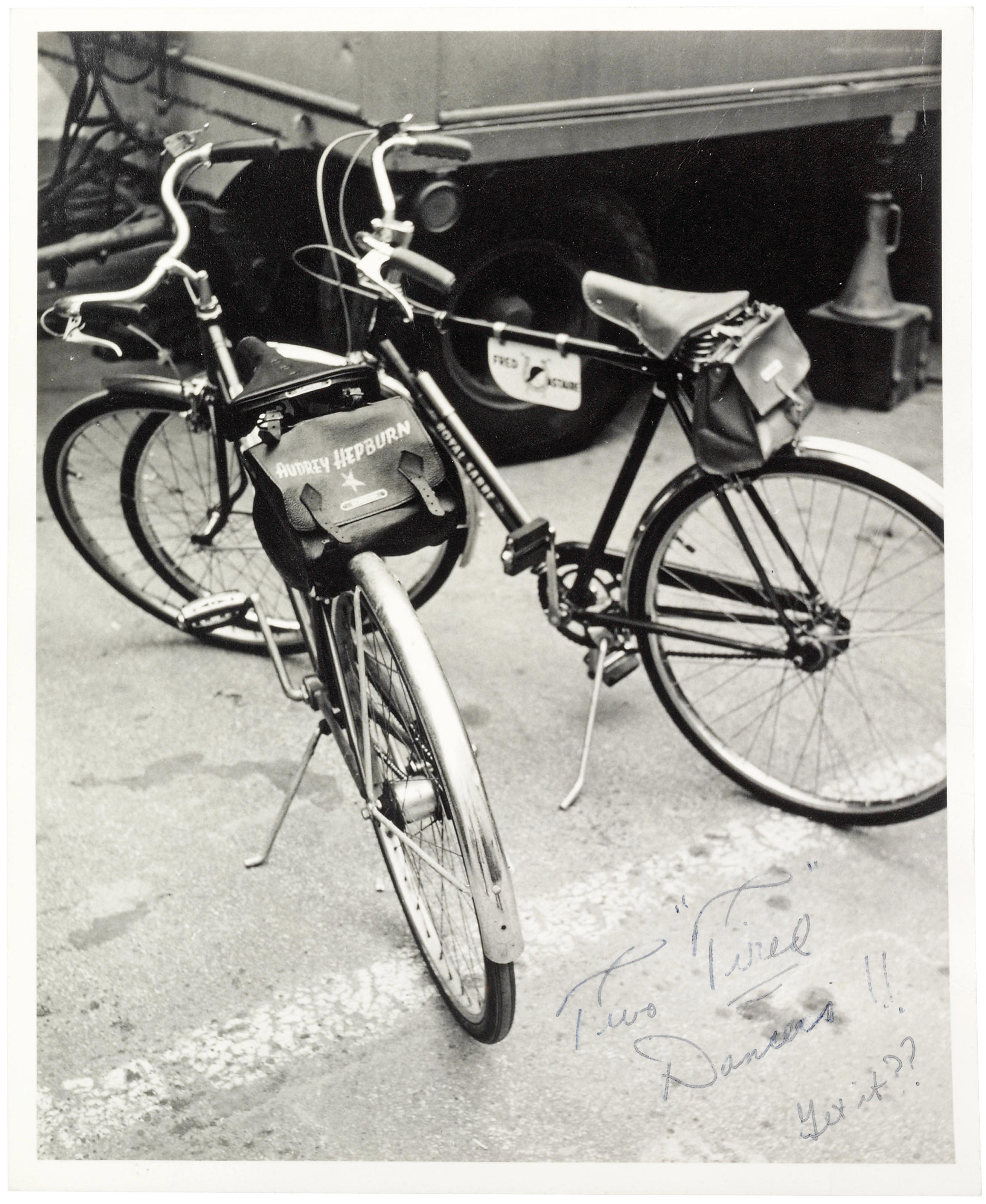 Audrey Hepburn's and Fred Astaire's bicycles on the set of the 1957 Paramount production Funny Face (Christie's)
