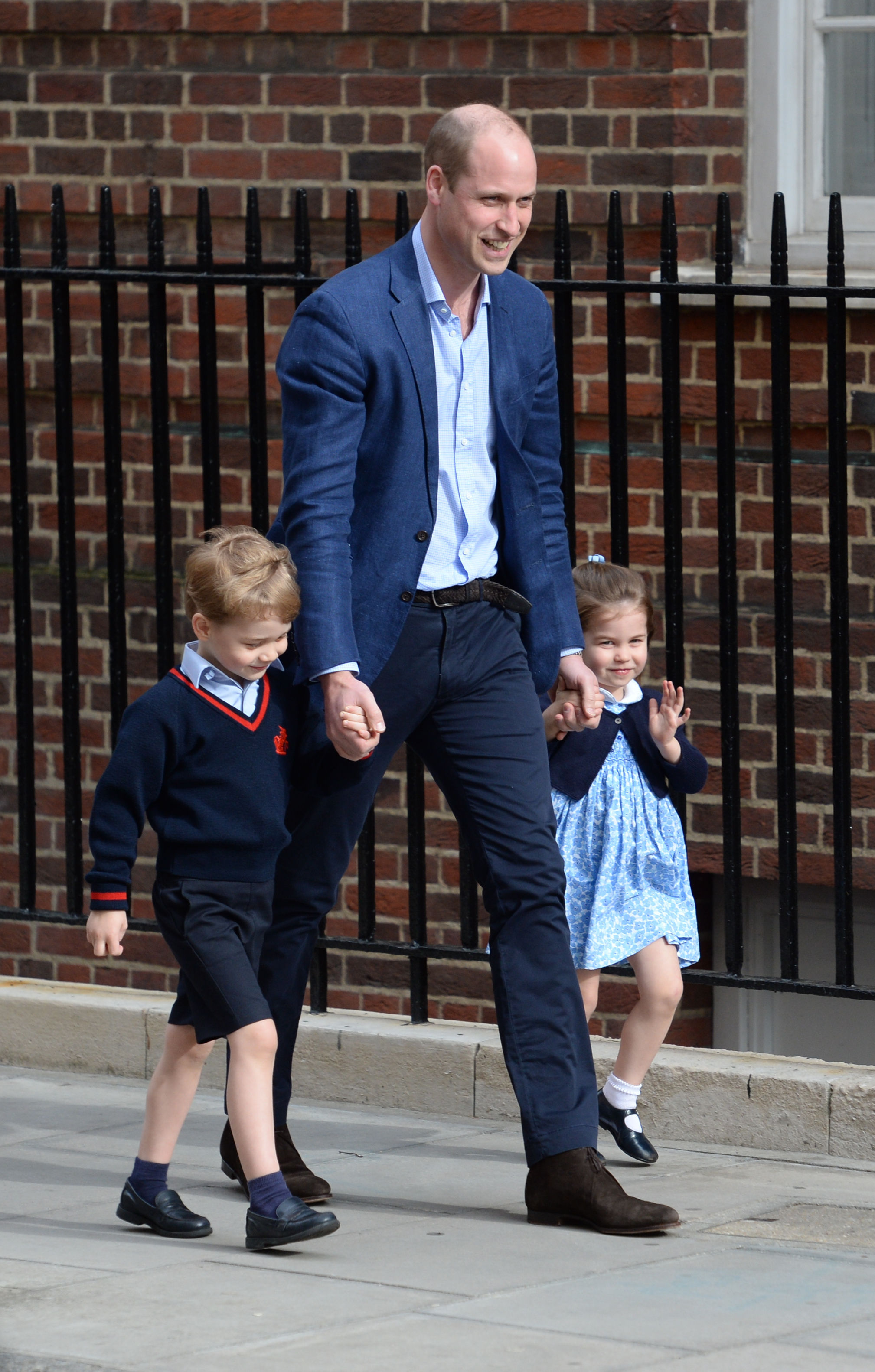 The Duke of Cambridge with Prince George and Princess Charlotte arriving at the Lindo Wing (Kirsty O'Connor/PA)