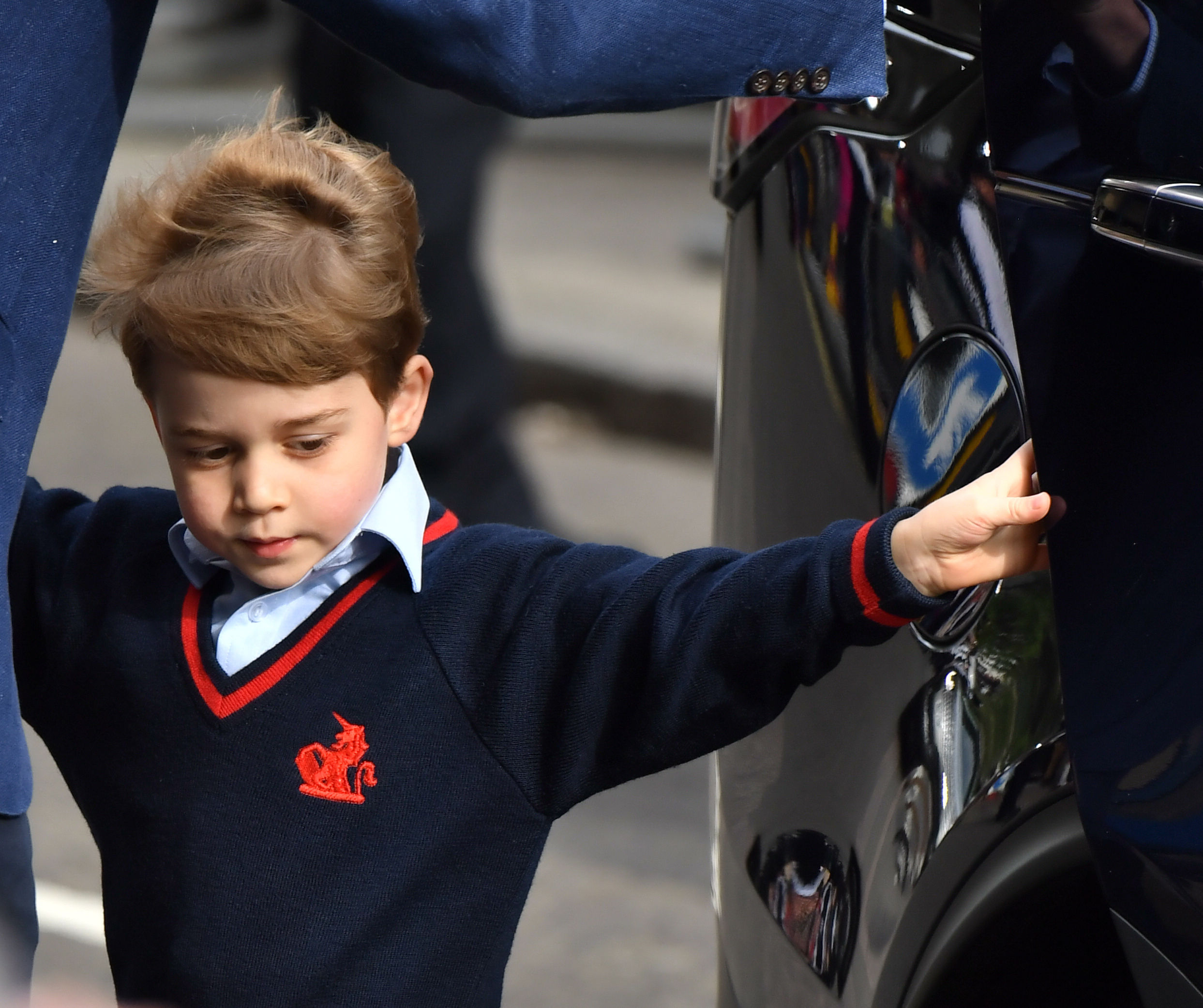 Prince George arrives to meet his newborn brother at the Lindo Wing at St Mary's Hospital in Paddington, London