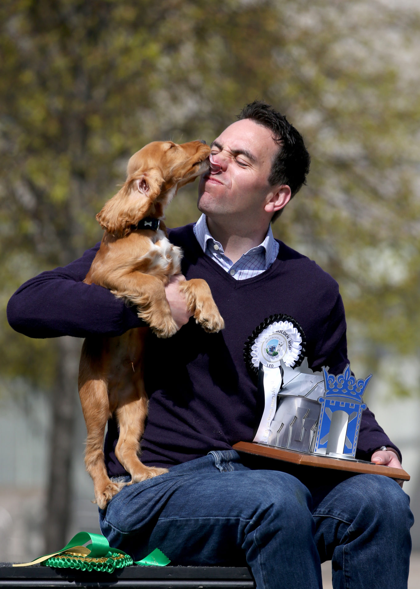 Maurice Golden MSP with his dog Leo after winning the Holyrood Dog of the Year 2018 (Jane Barlow/PA)