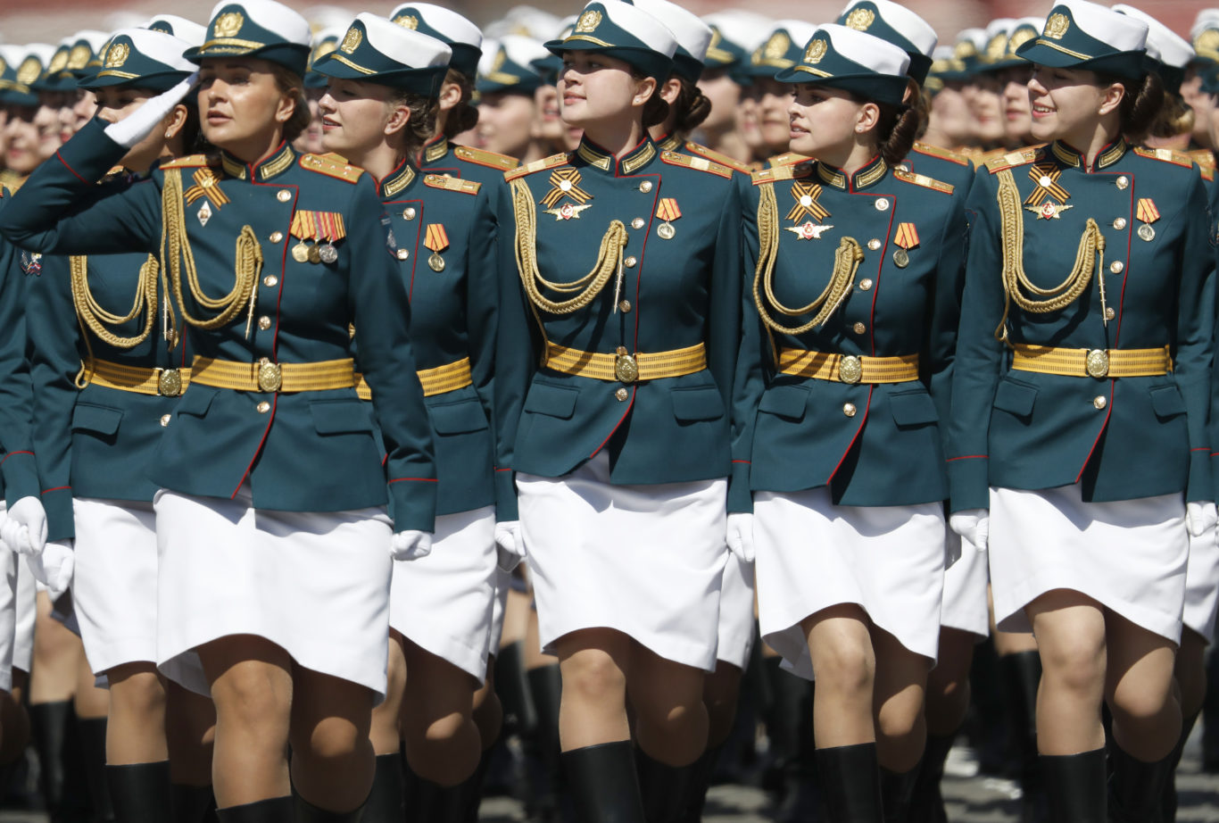 Female troops joined the parade (AP)
