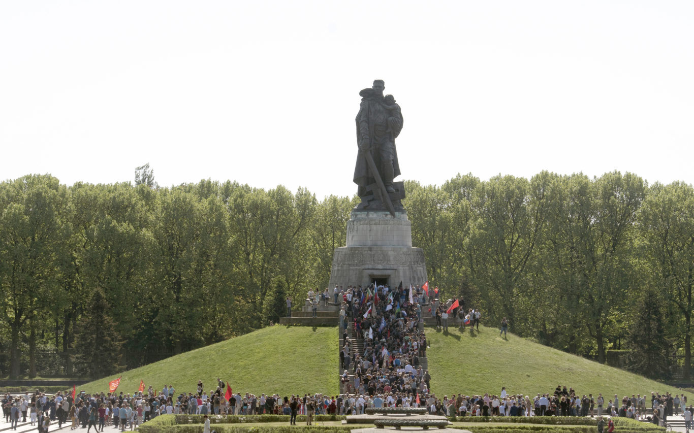 Commemorations also took place in Germany, as people visited the Soviet Memorial in Berlin (AP)