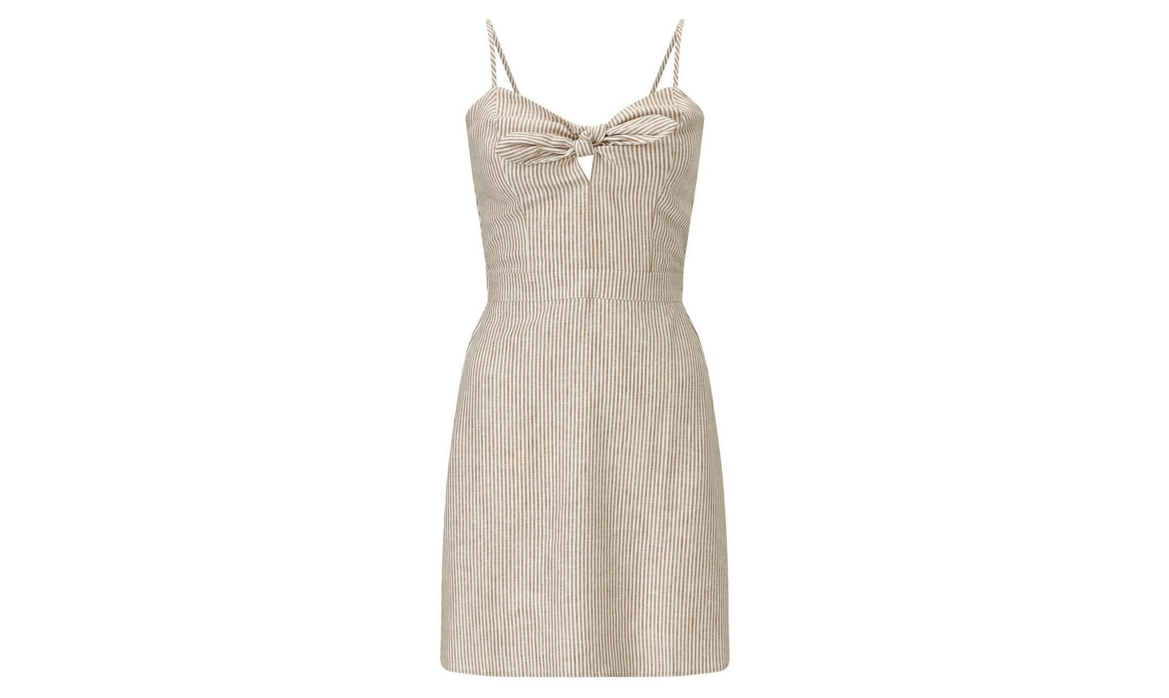 Miss Selfridge Camel Striped Tie Front Slip Dress