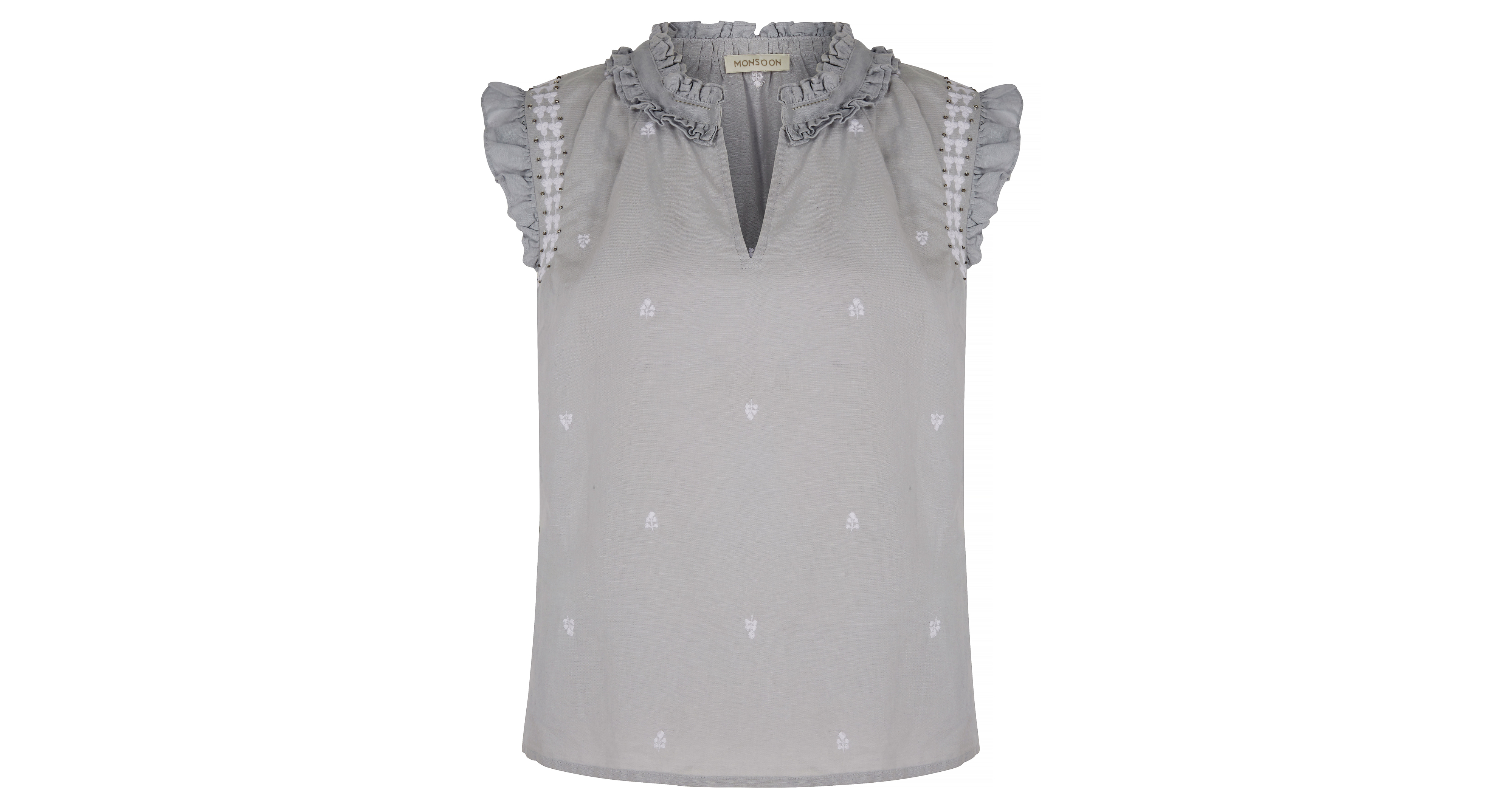 Monsoon Rita Linen Embroidered Sleeveless Top