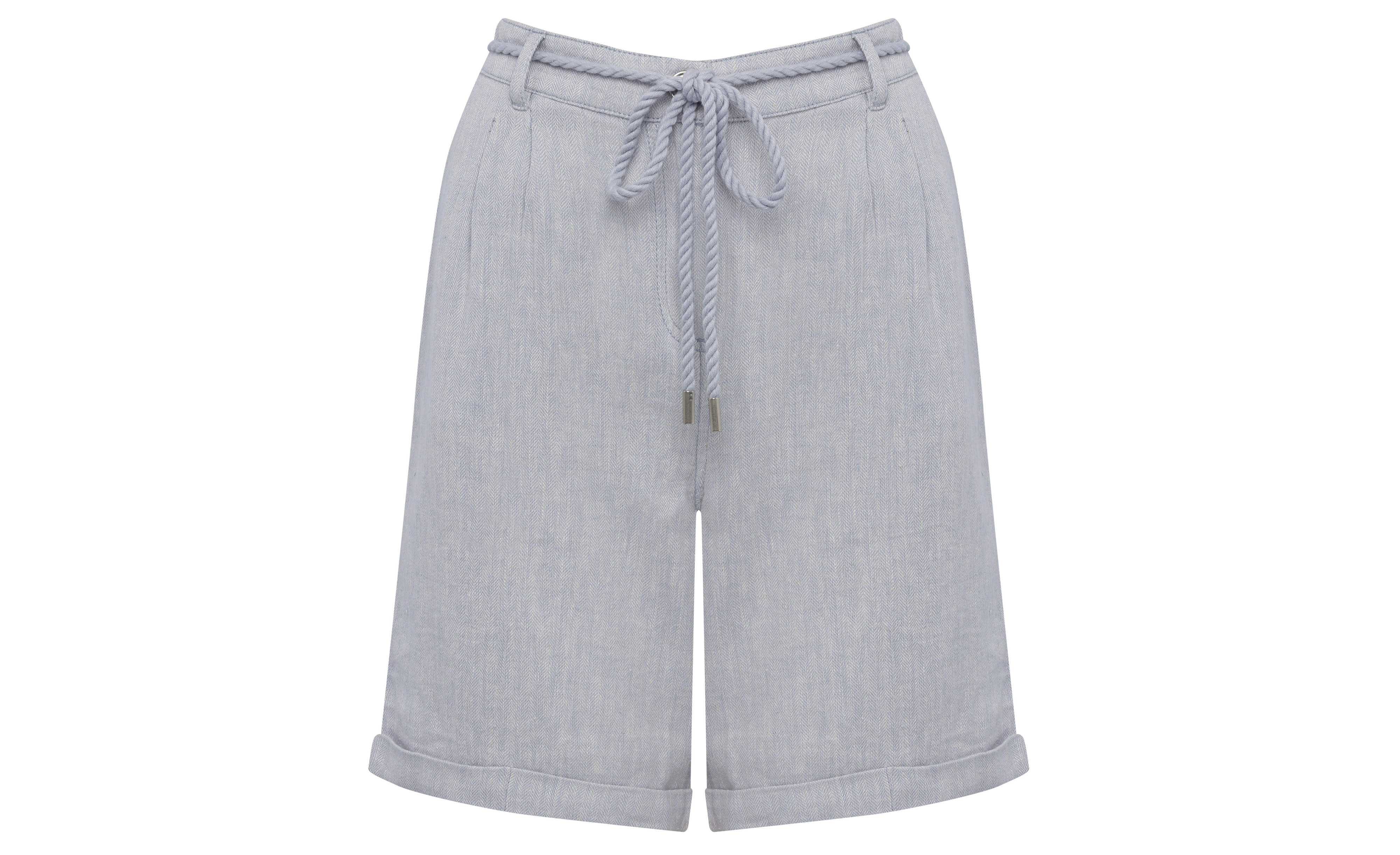 M&Co Belted Linen Blend Herringbone Shorts