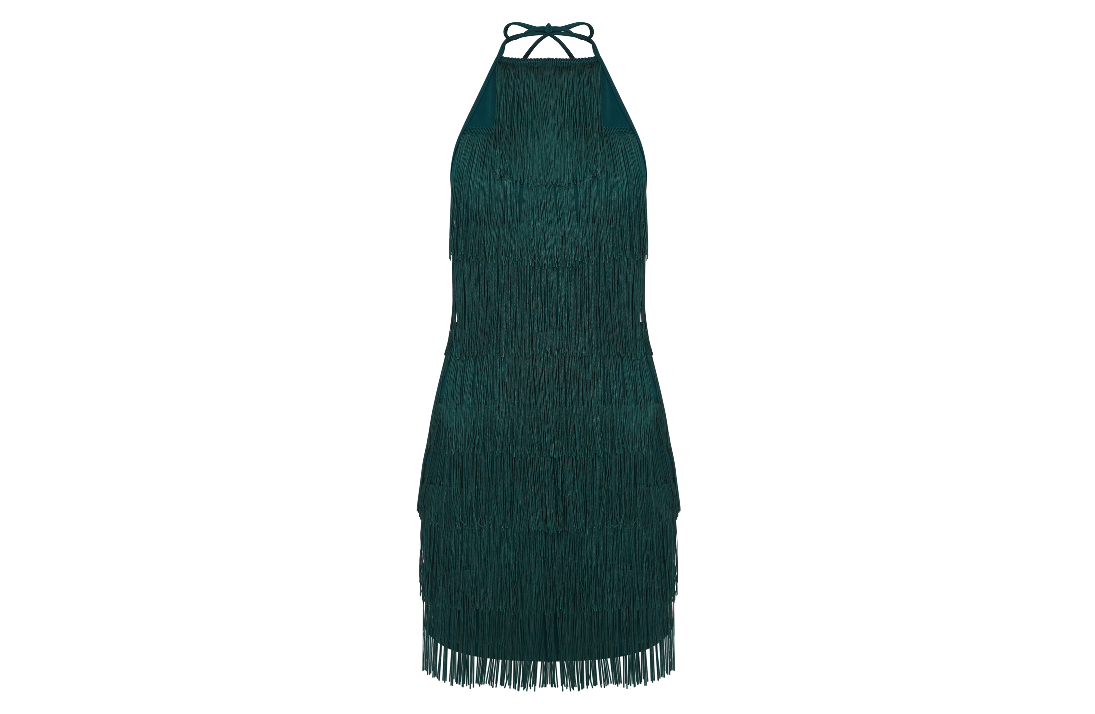 PrettyLittleThing Emerald Green Tassel Detail Halterneck Bodycon Dress