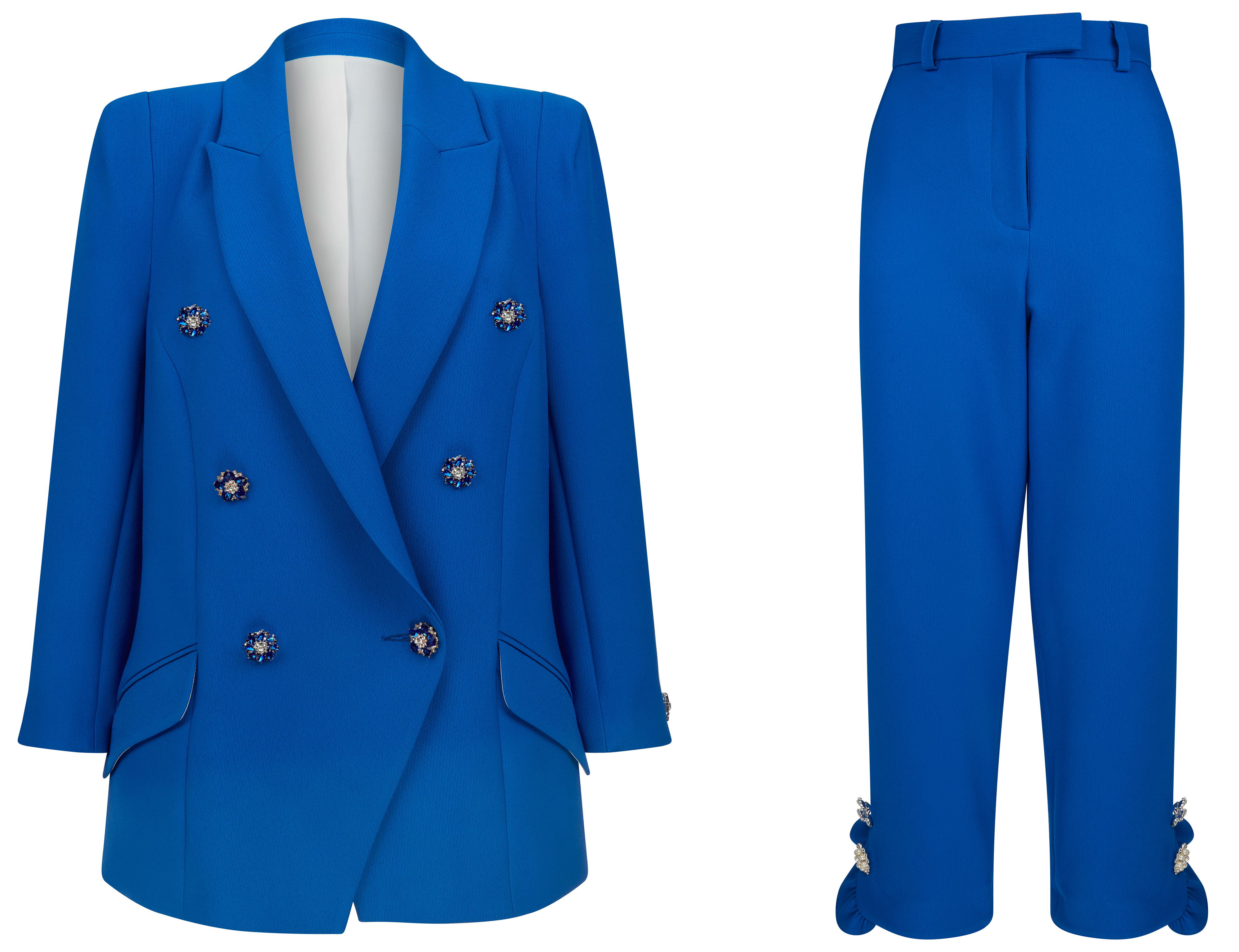 River Island Bright Blue Faux Pearl Double Breasted Blazer and Cigarette Trousers