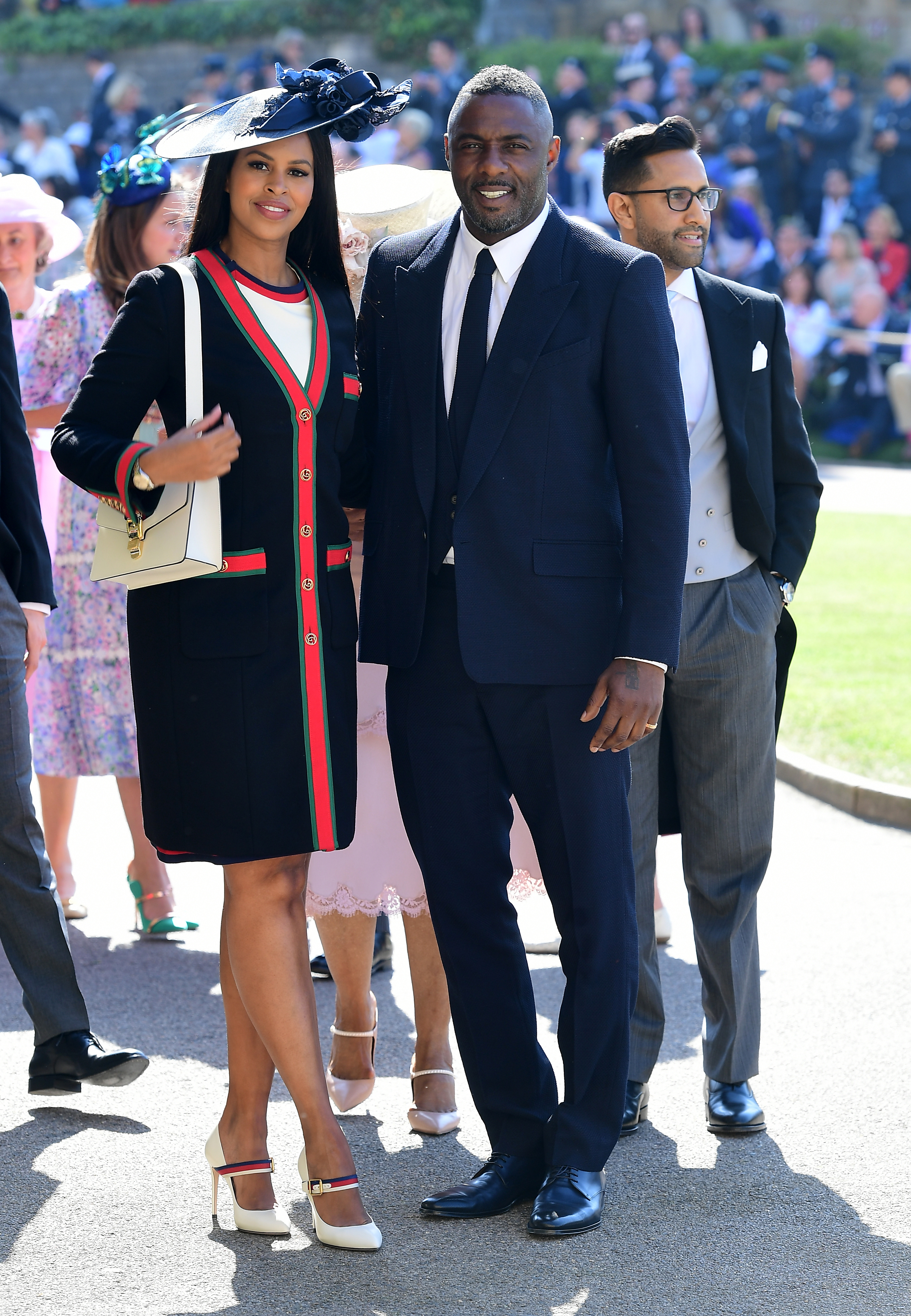 Idris Elba and Sabrina Dhowre arrives at St George's Chapel at Windsor Castle for the wedding of Meghan Markle and Prince Harry.