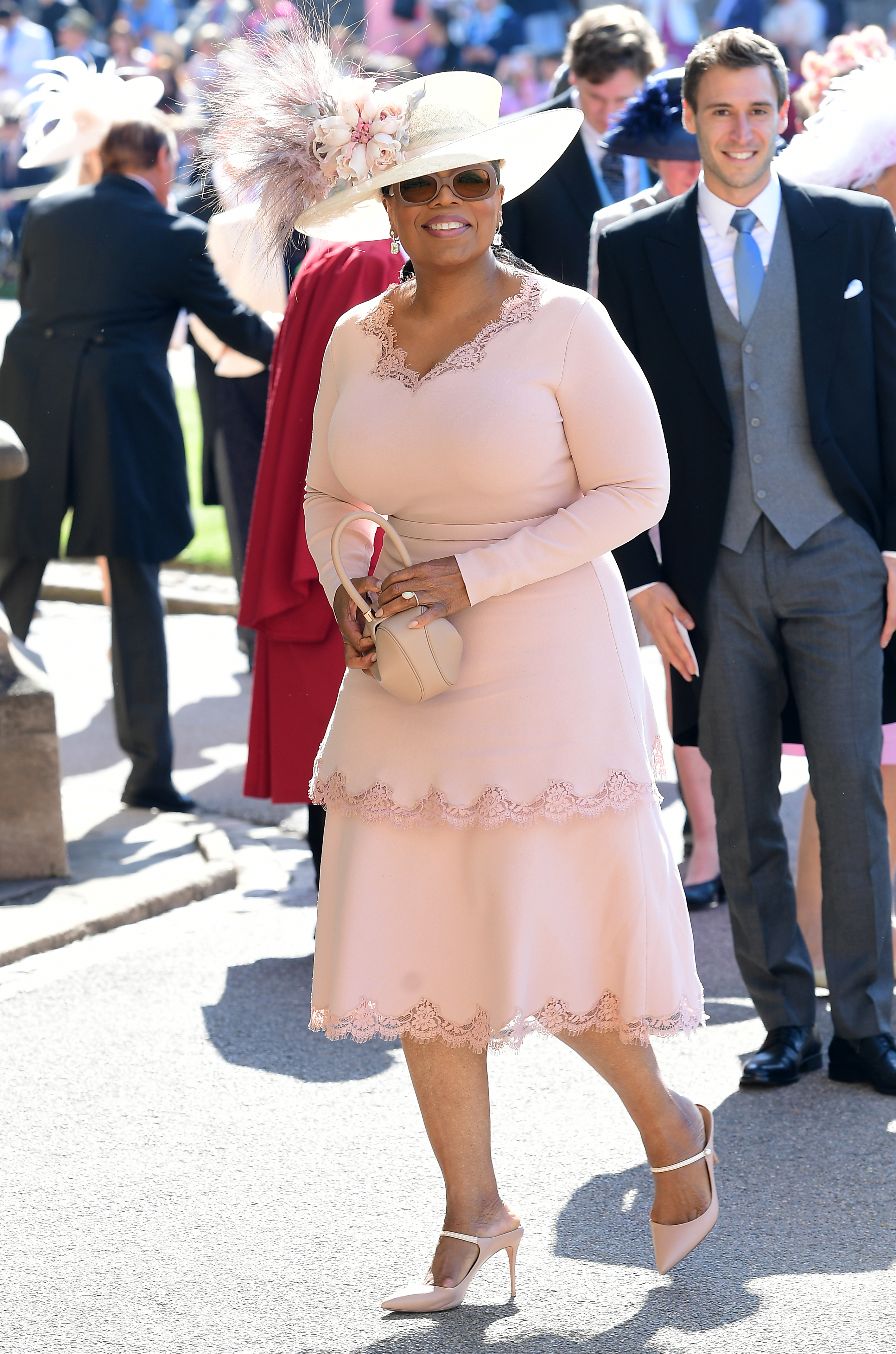 Oprah Winfrey arrives at St George's Chapel at Windsor Castle for the wedding of Meghan Markle and Prince Harry.