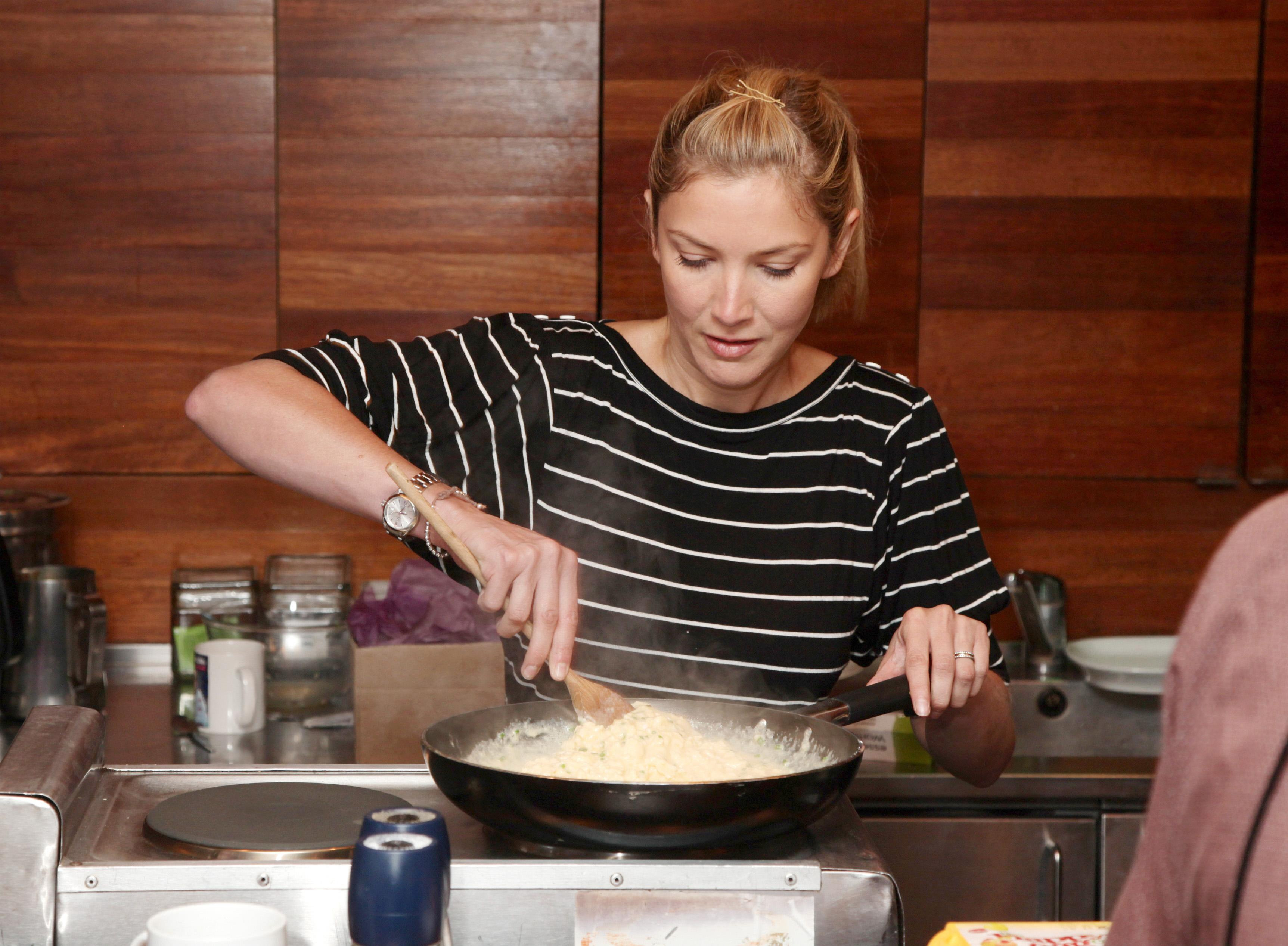 Faulkner cooks scrambled eggs