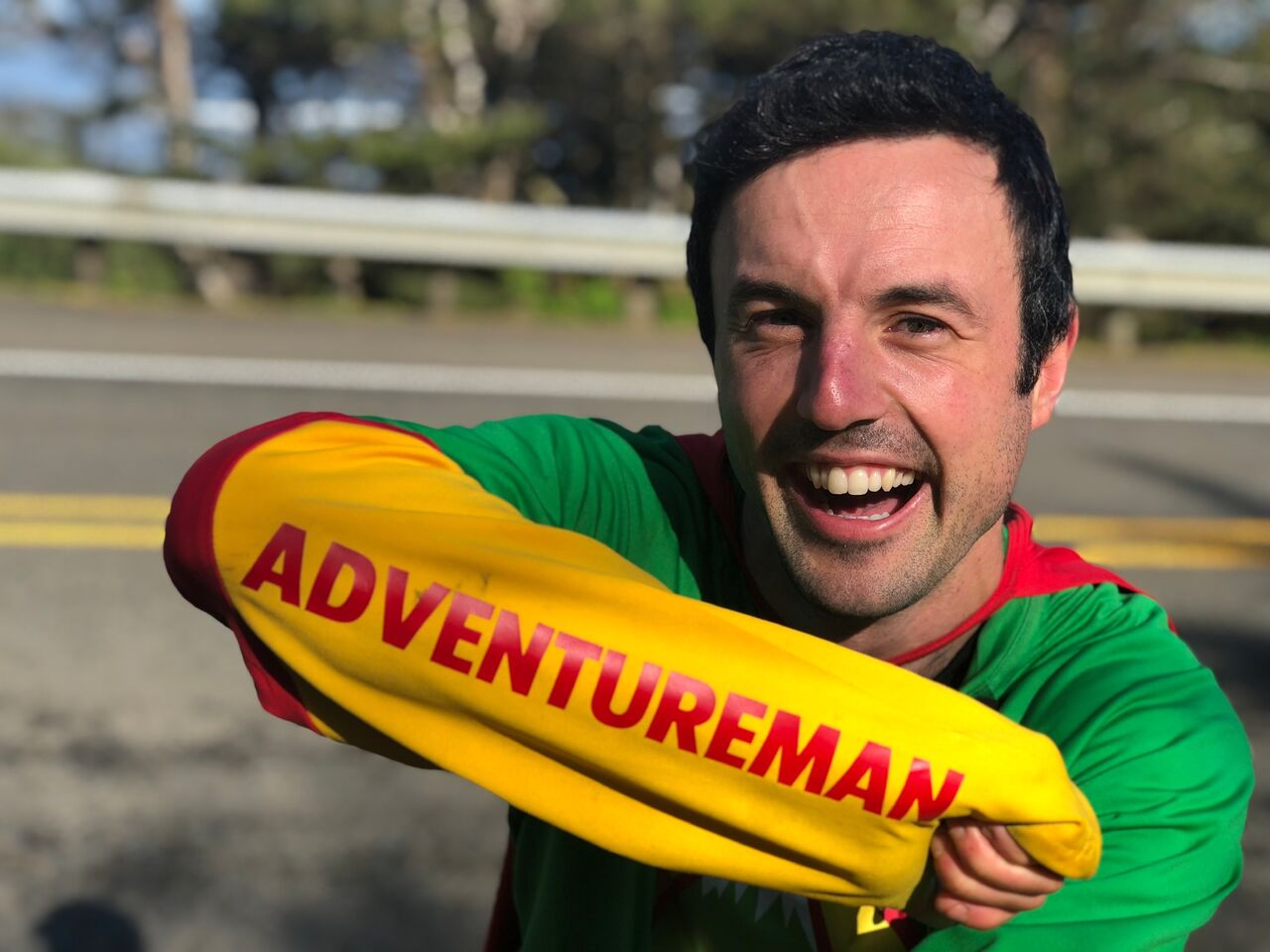 Jamie is running as his Adventureman alter ego(Jamie McDonald/PA)