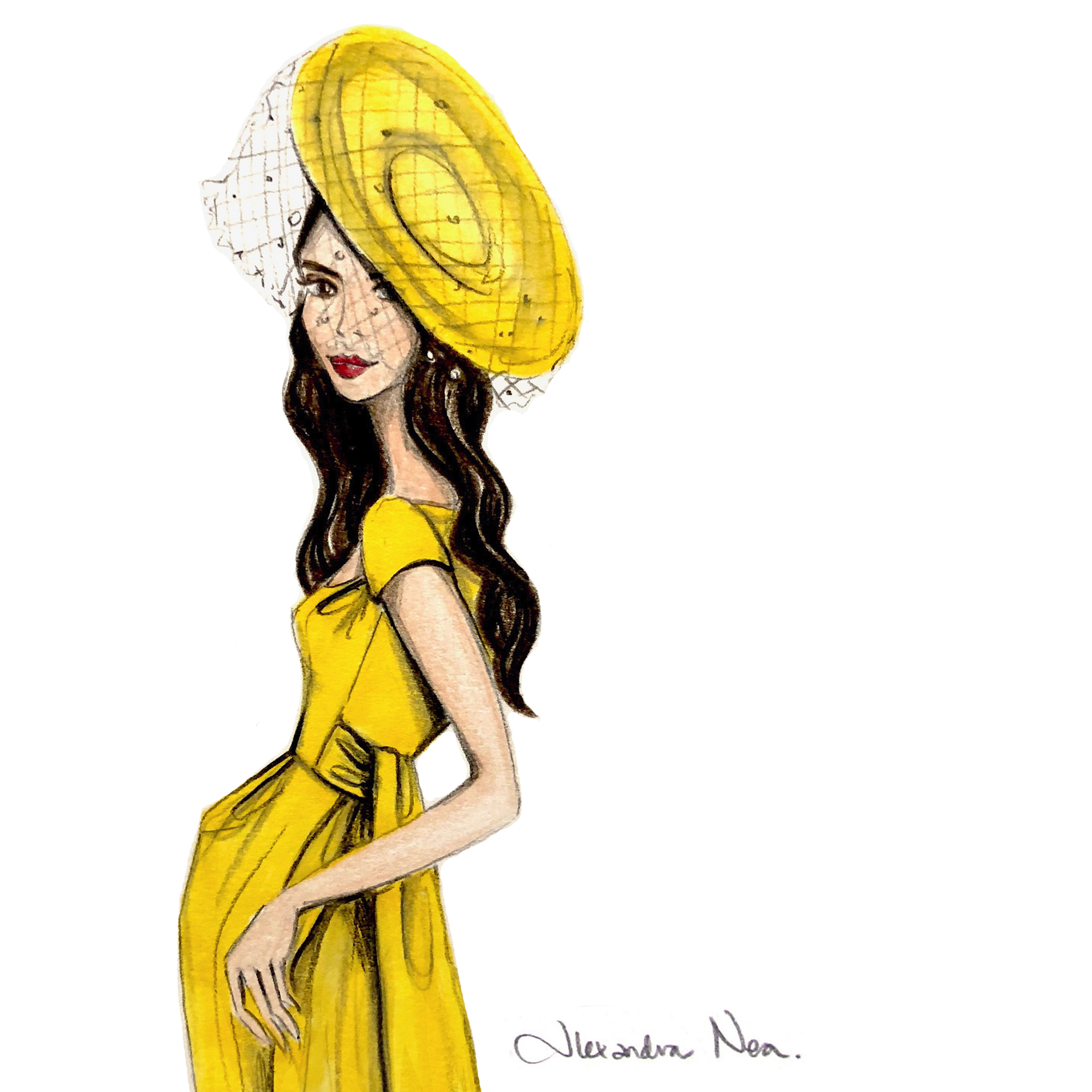 Illustration of royal wedding guest Amal Clooney created by illustrator Alexandra Nea (Alexandra Nea)