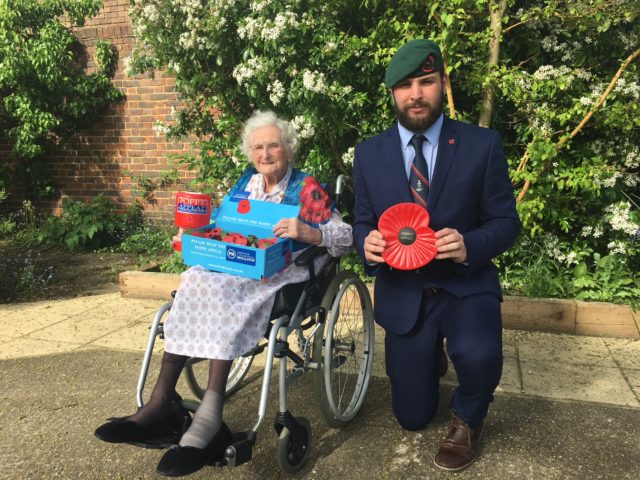Rosemary Powell and former Royal Marine Nick Fleming, who has benefited from her fundraising (Royal British Legion/PA)