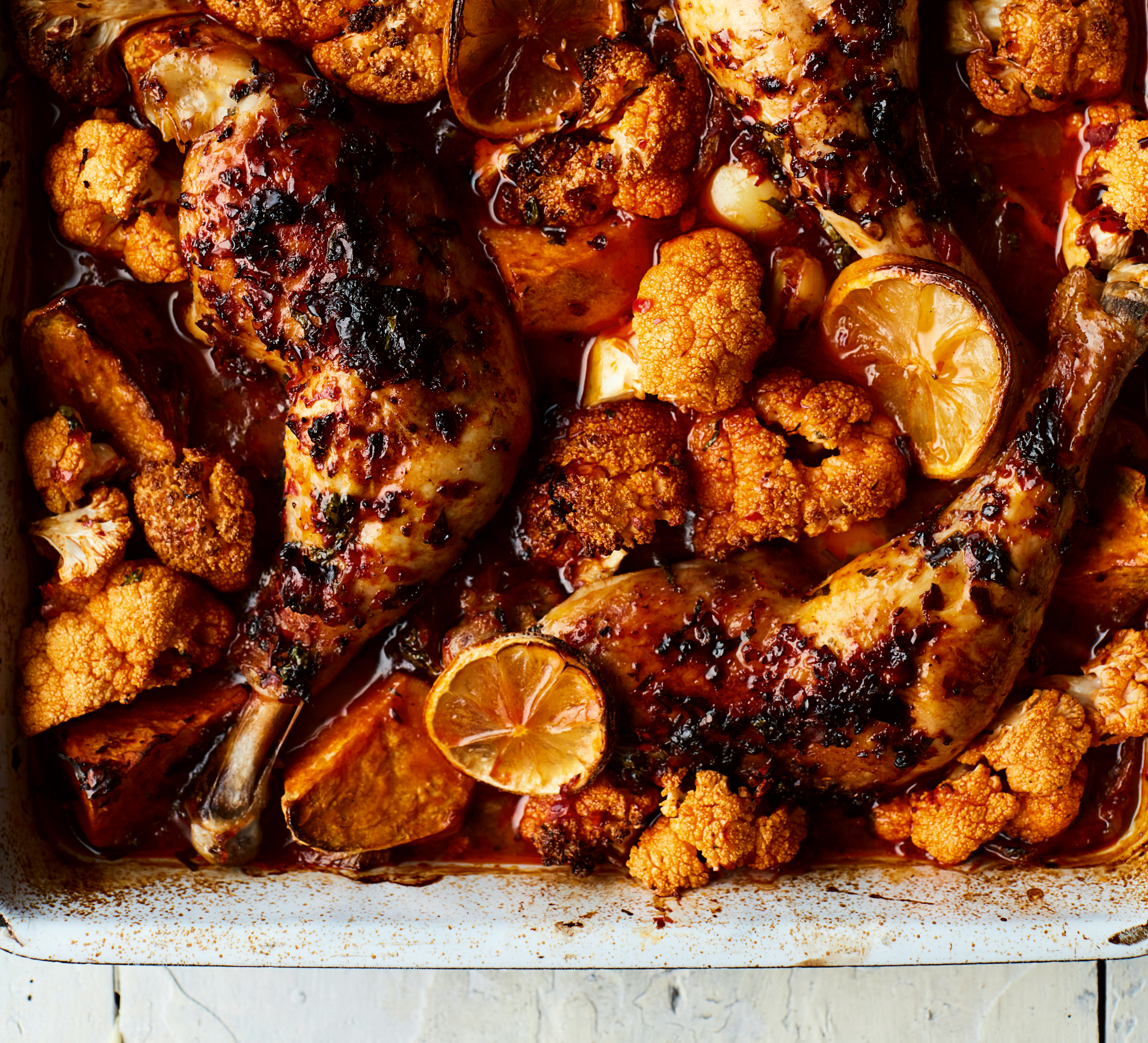 Harissa and lemon chicken tray bake (Matt Russell/PA)