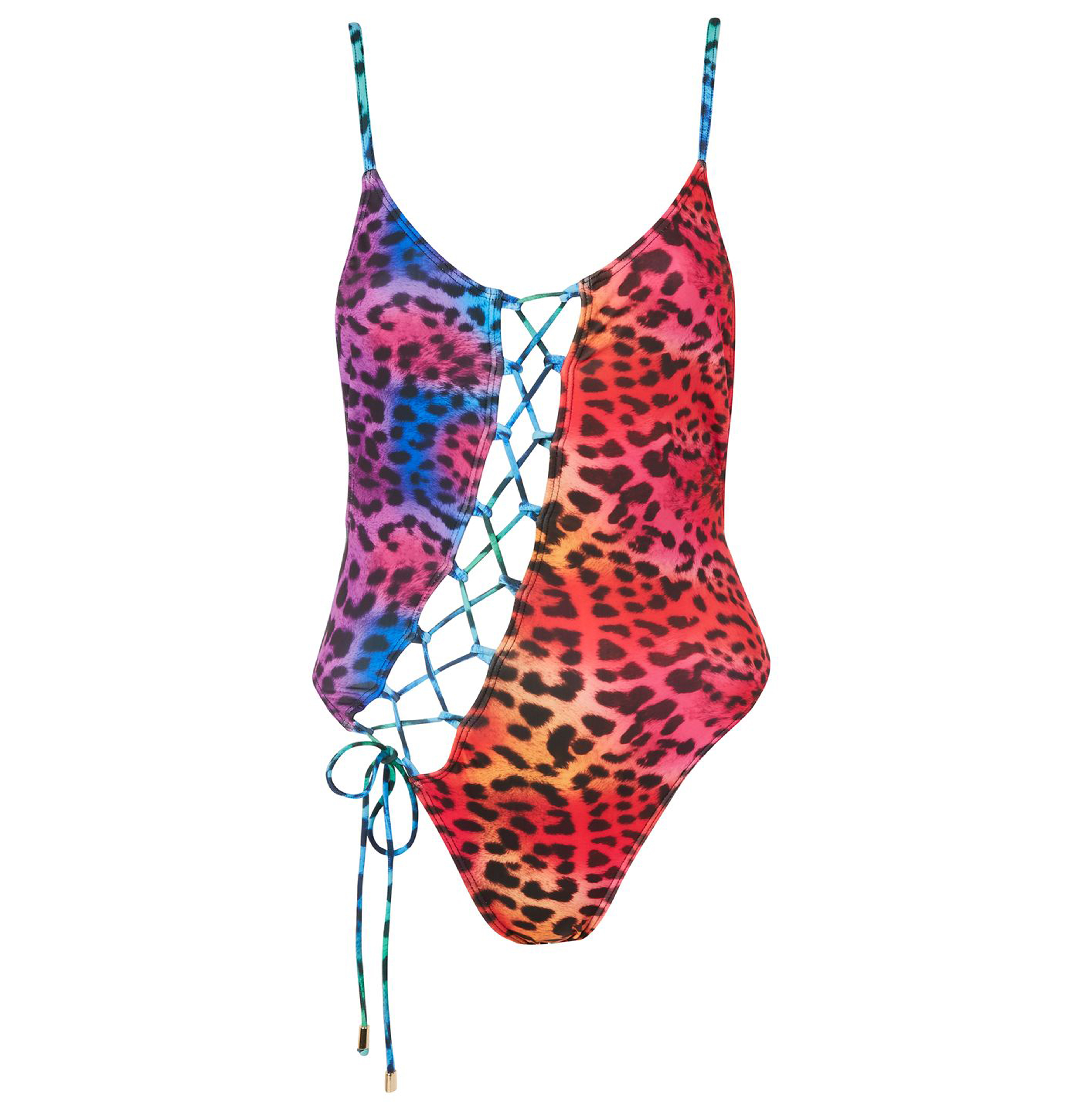 Jaded London Rainbow Leopard Lace Up Swimsuit