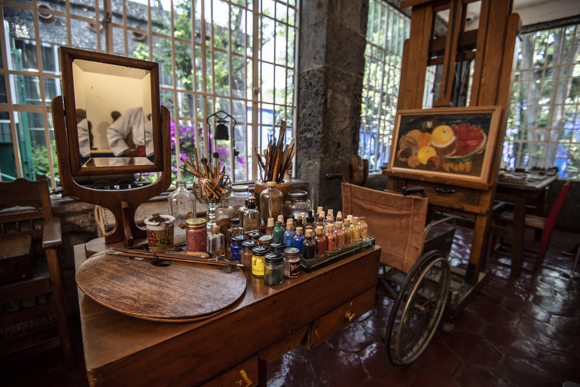 Frida's vanity mirror and make-up inside the Casa Azul (Renato Granieri/PA)