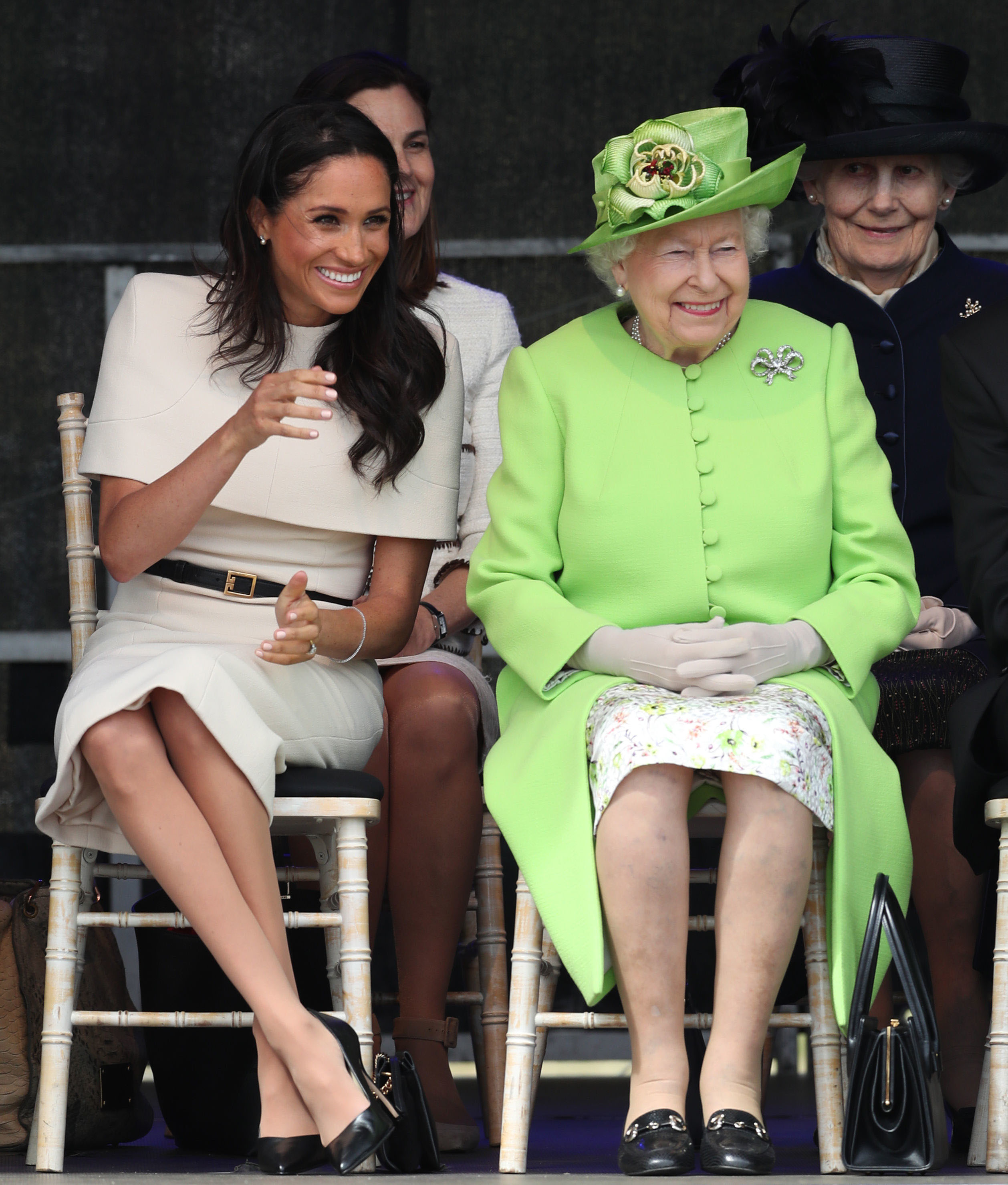 Queen Elizabeth II and the Duchess of Sussex at the opening of the new Mersey Gateway Bridge, in Widnes, Cheshire.