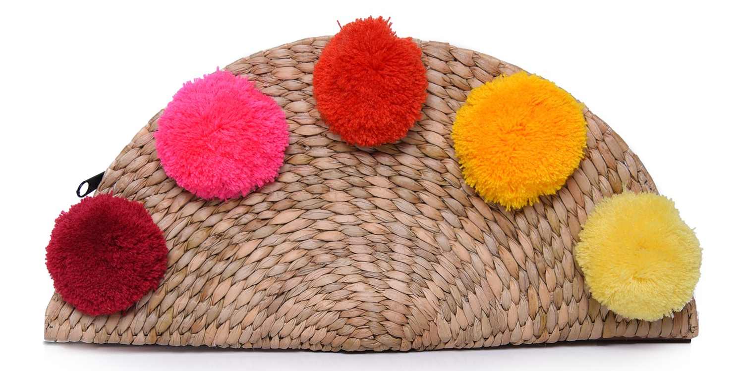 Glamorous Straw Pom Pom Clutch