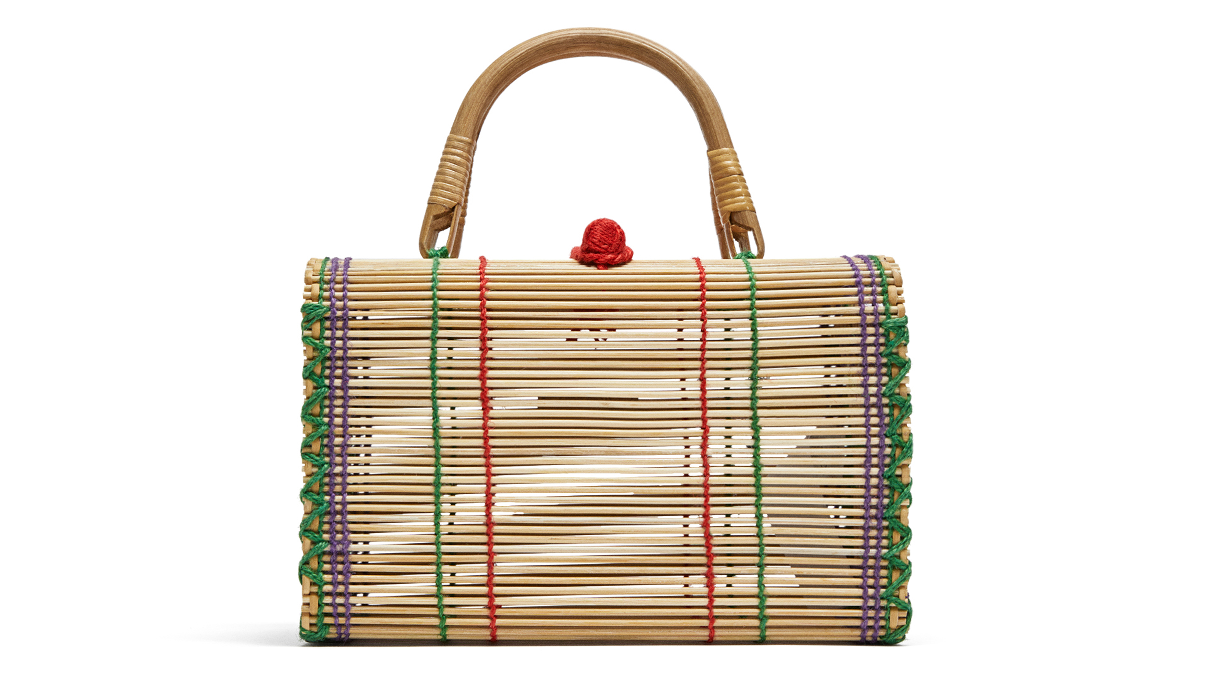 Zara Multicoloured Straw Bag with Topstitching Detail,