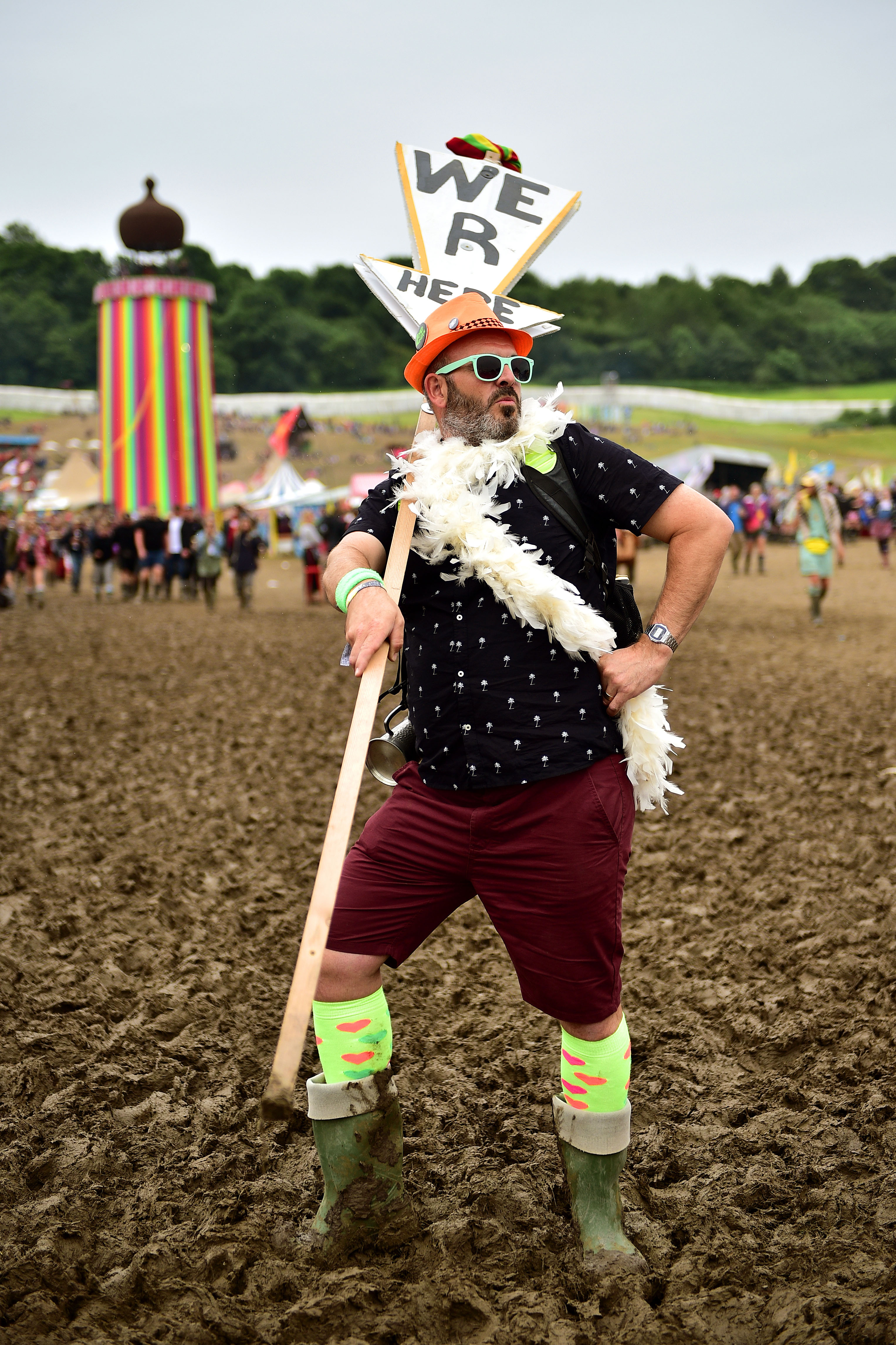 Philip Lyons, 38, from Gravesend at the Glastonbury Festival, at Worthy Farm in Somerset.