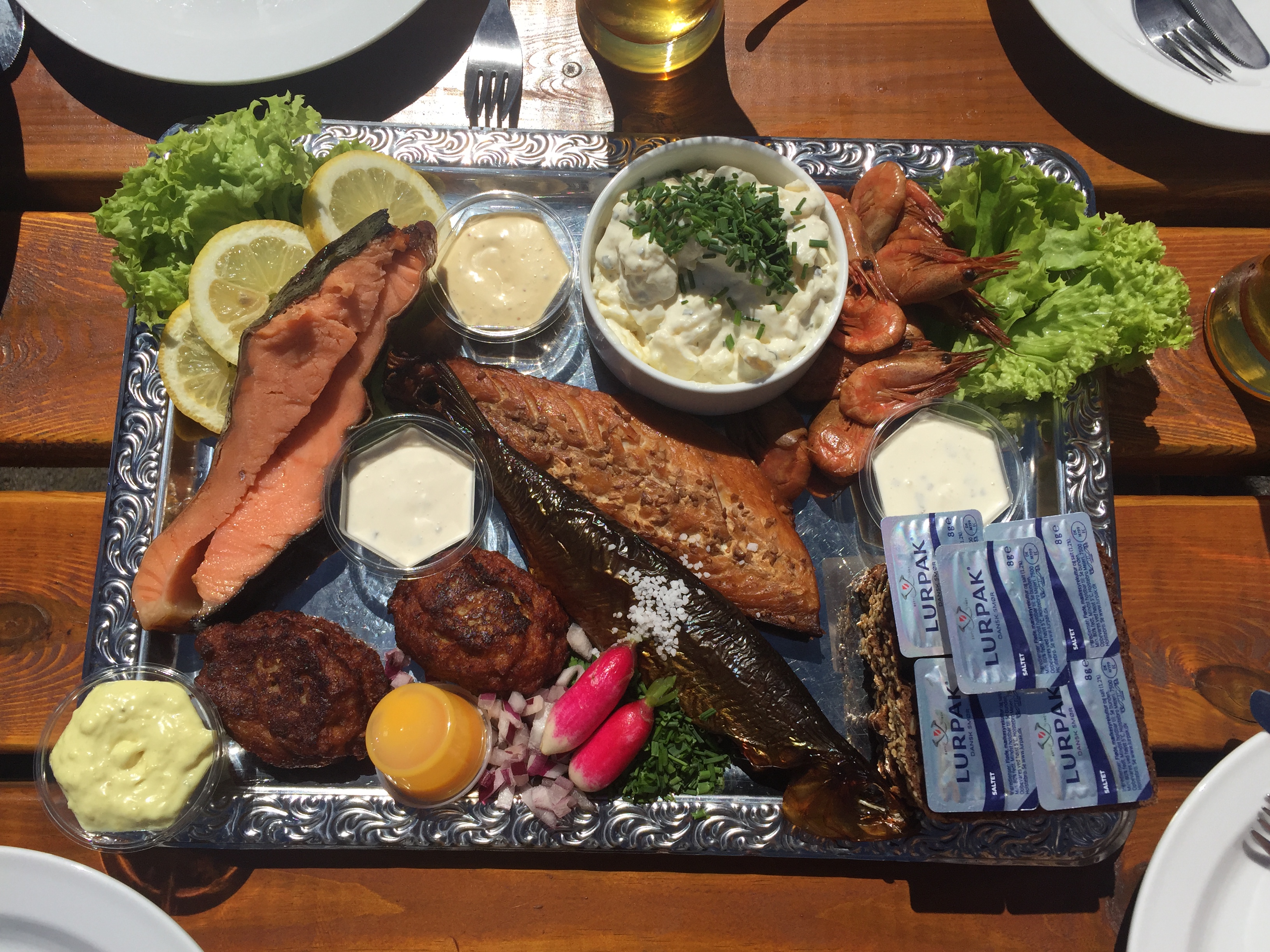 A serving platter of food