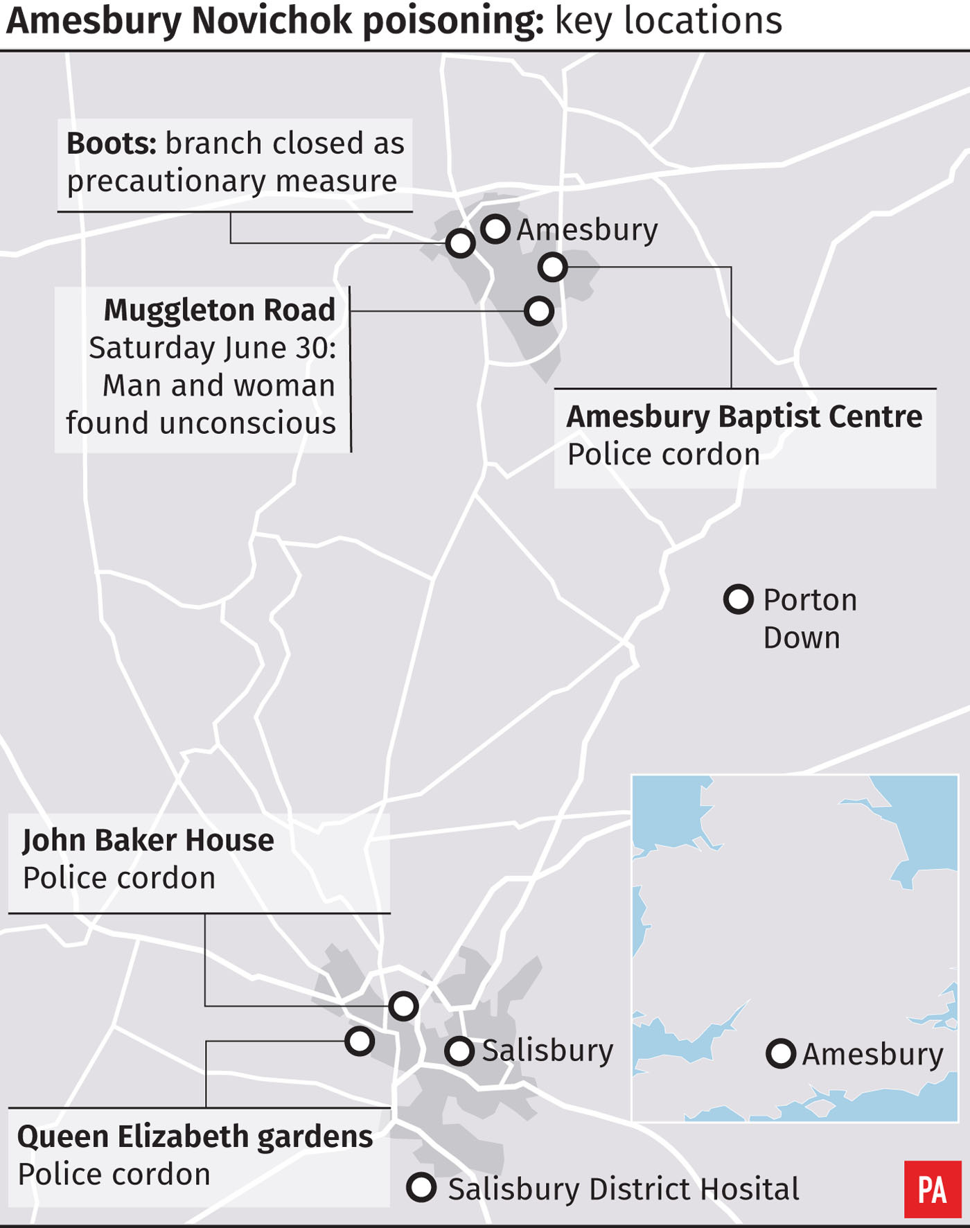 Amesbury Novichok poisoning - key locations