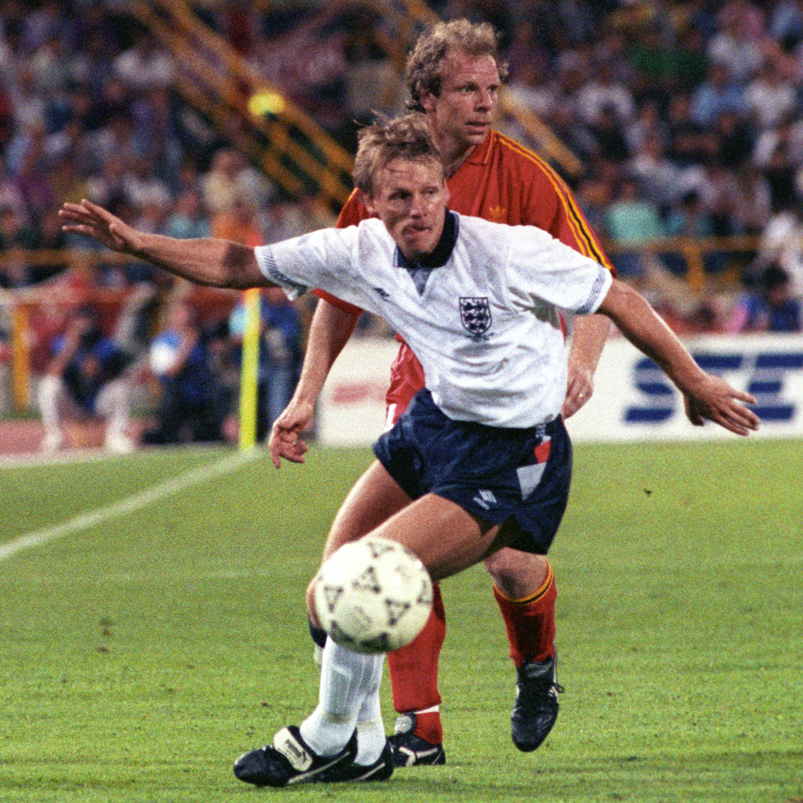 Stuart Pearce playing for England against Belgium