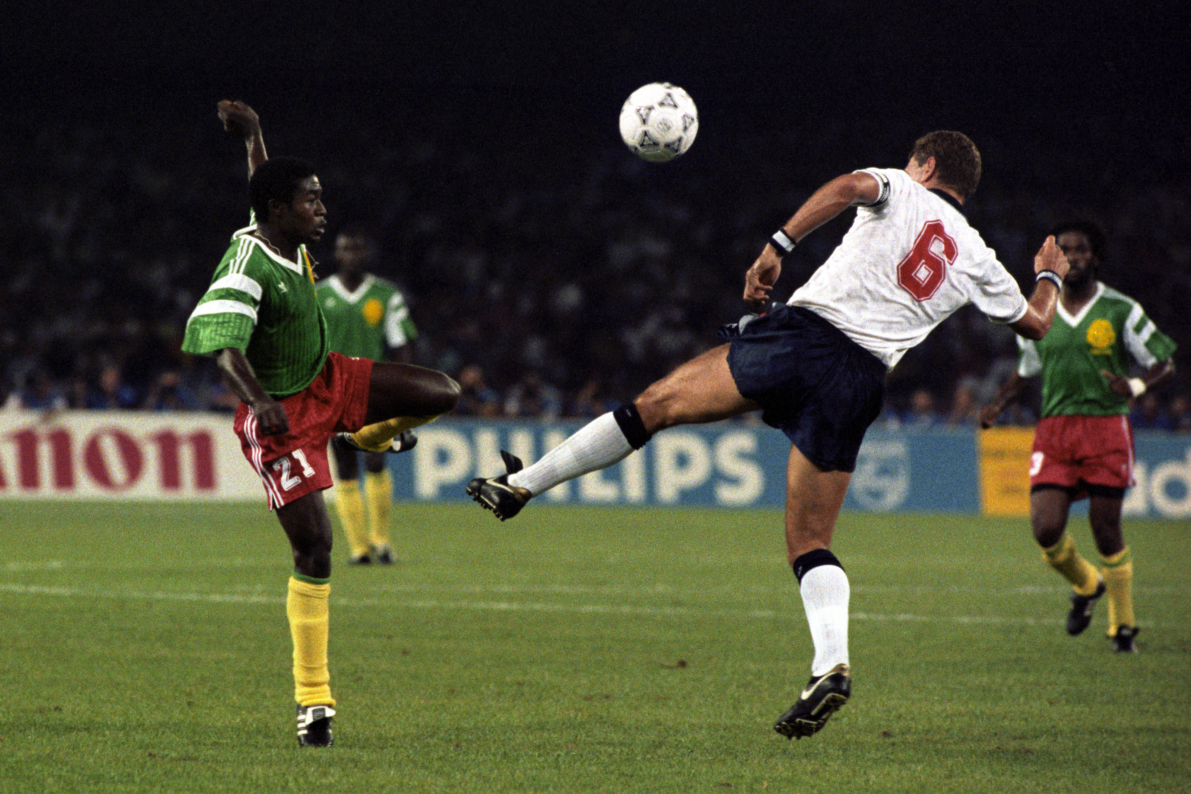 Terry Butcher playing for England against Cameroon