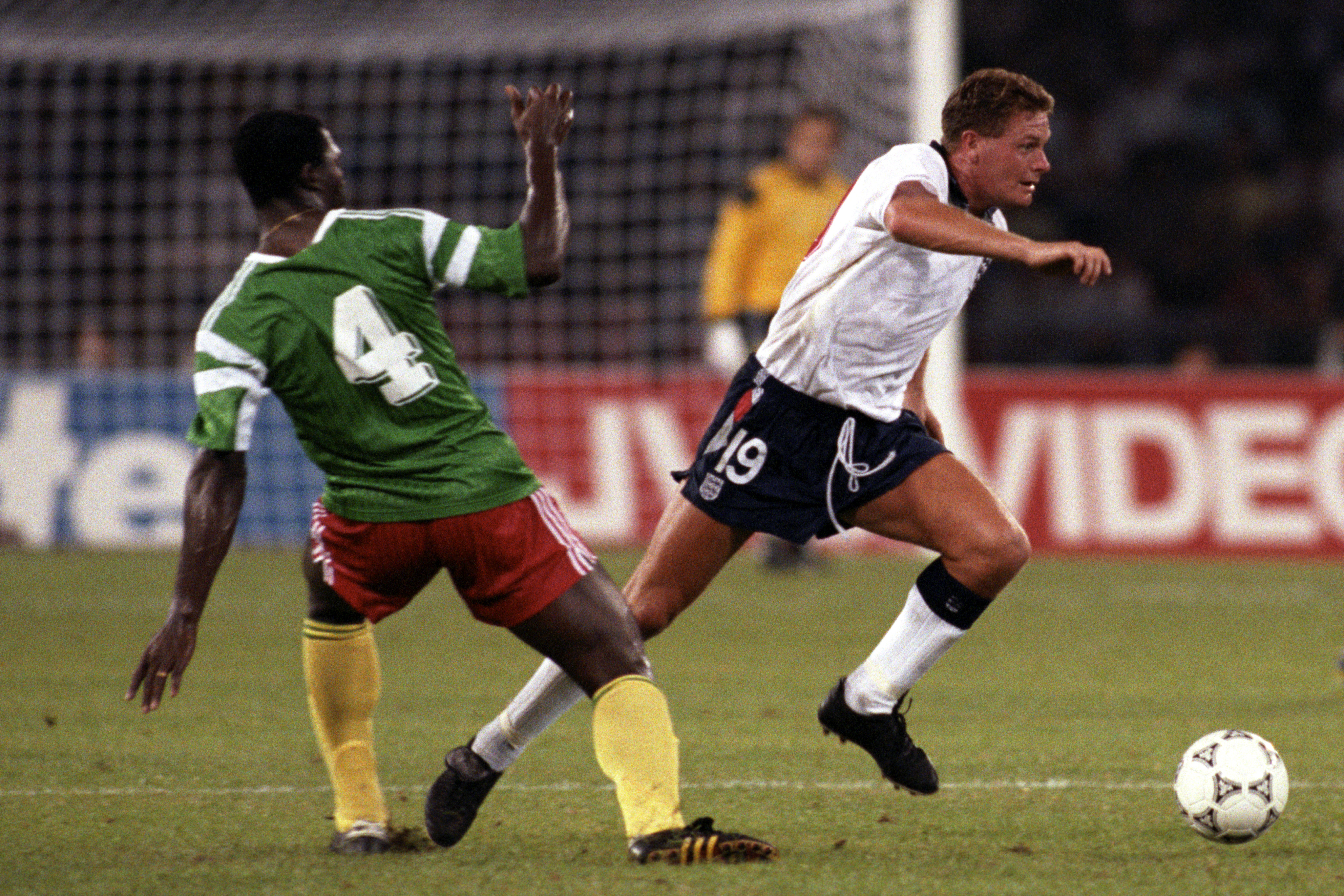 Paul Gascoigne playing for England against Cameroon