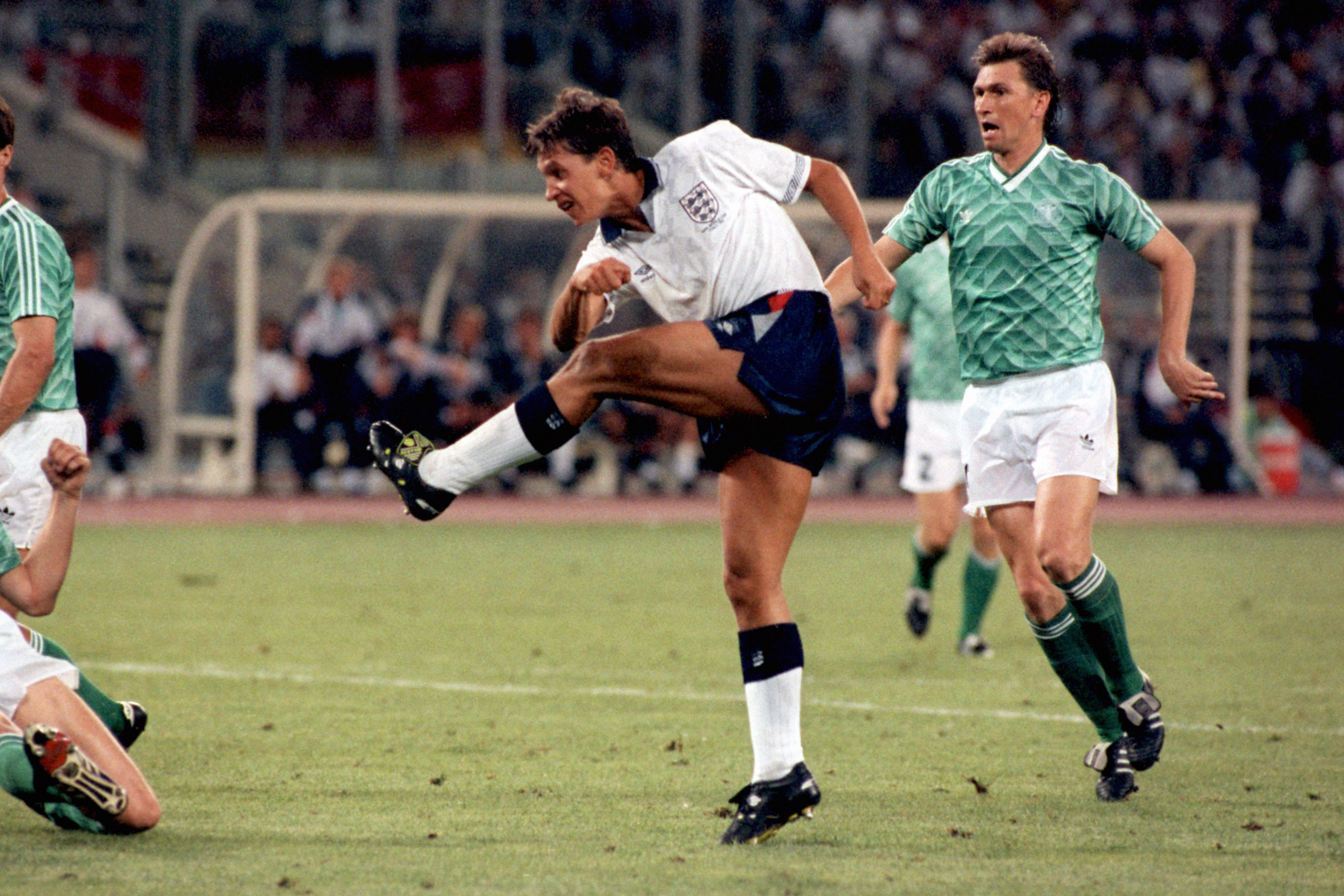 Gary Lineker scores against West Germany