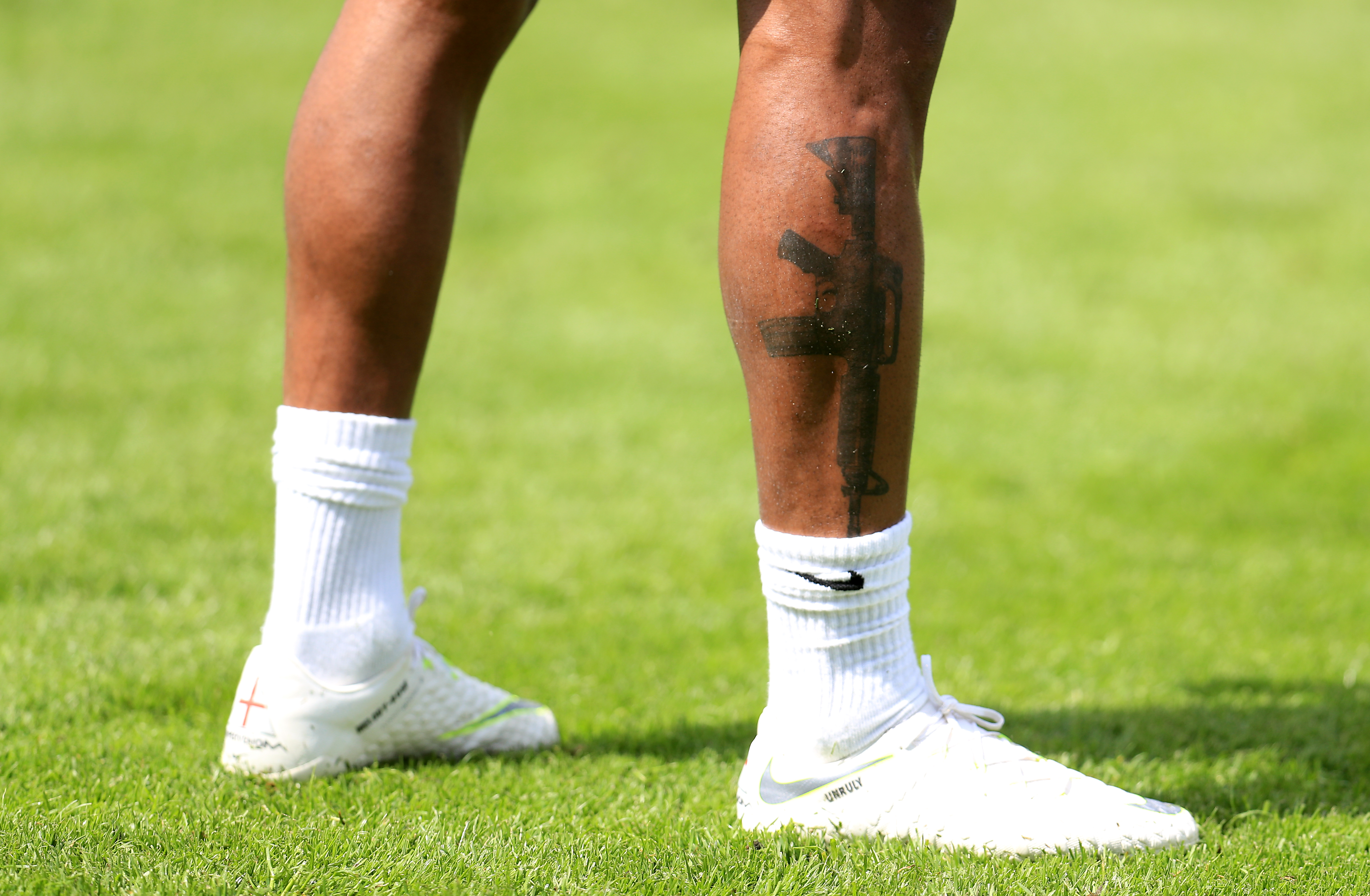 England footballer Raheem Sterling's leg tattoo