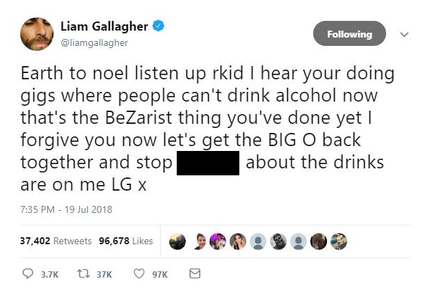 Liam Gallagher tweet