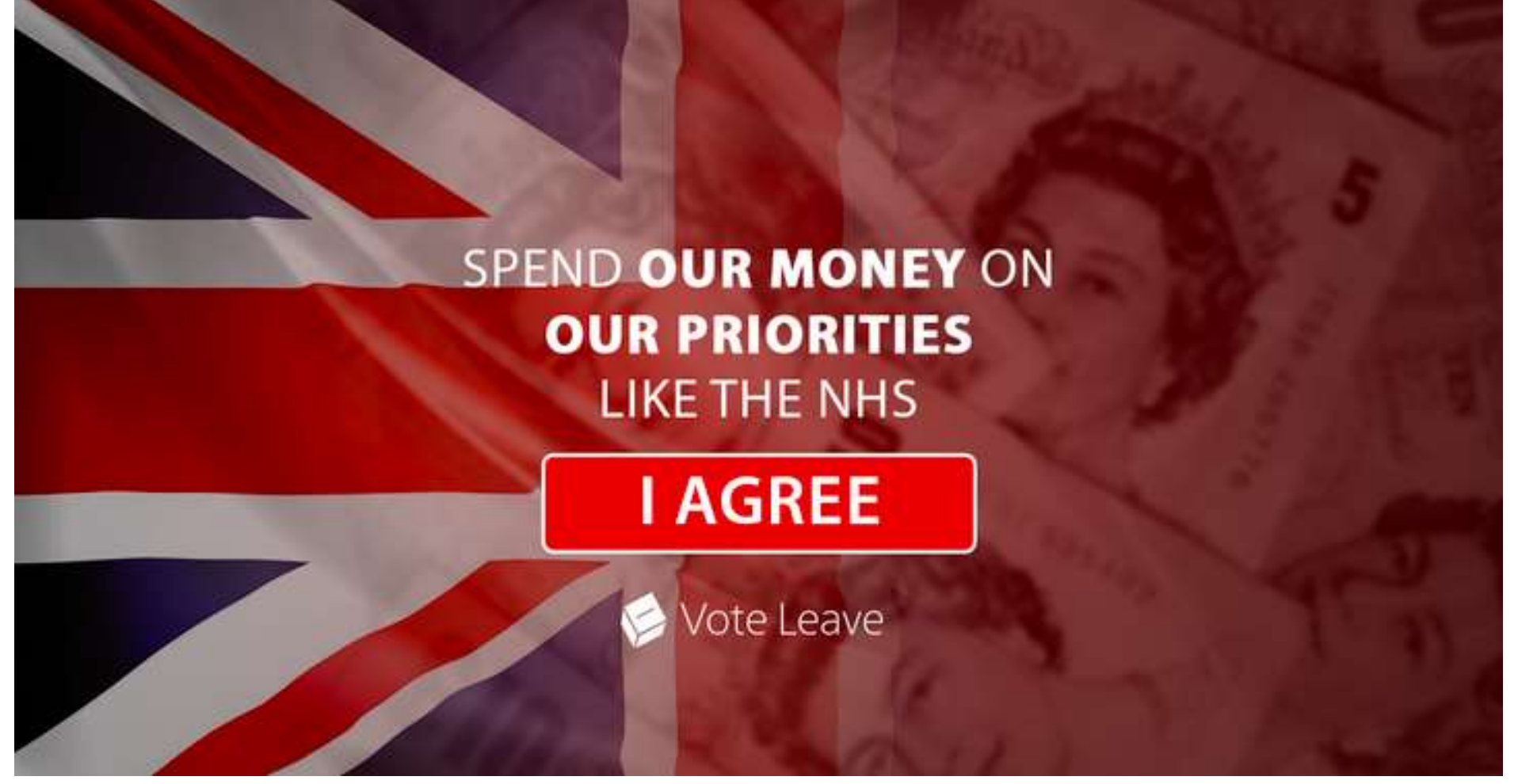 A picture of a union jack and pounds sterling with a Vote Leave campaign slogan