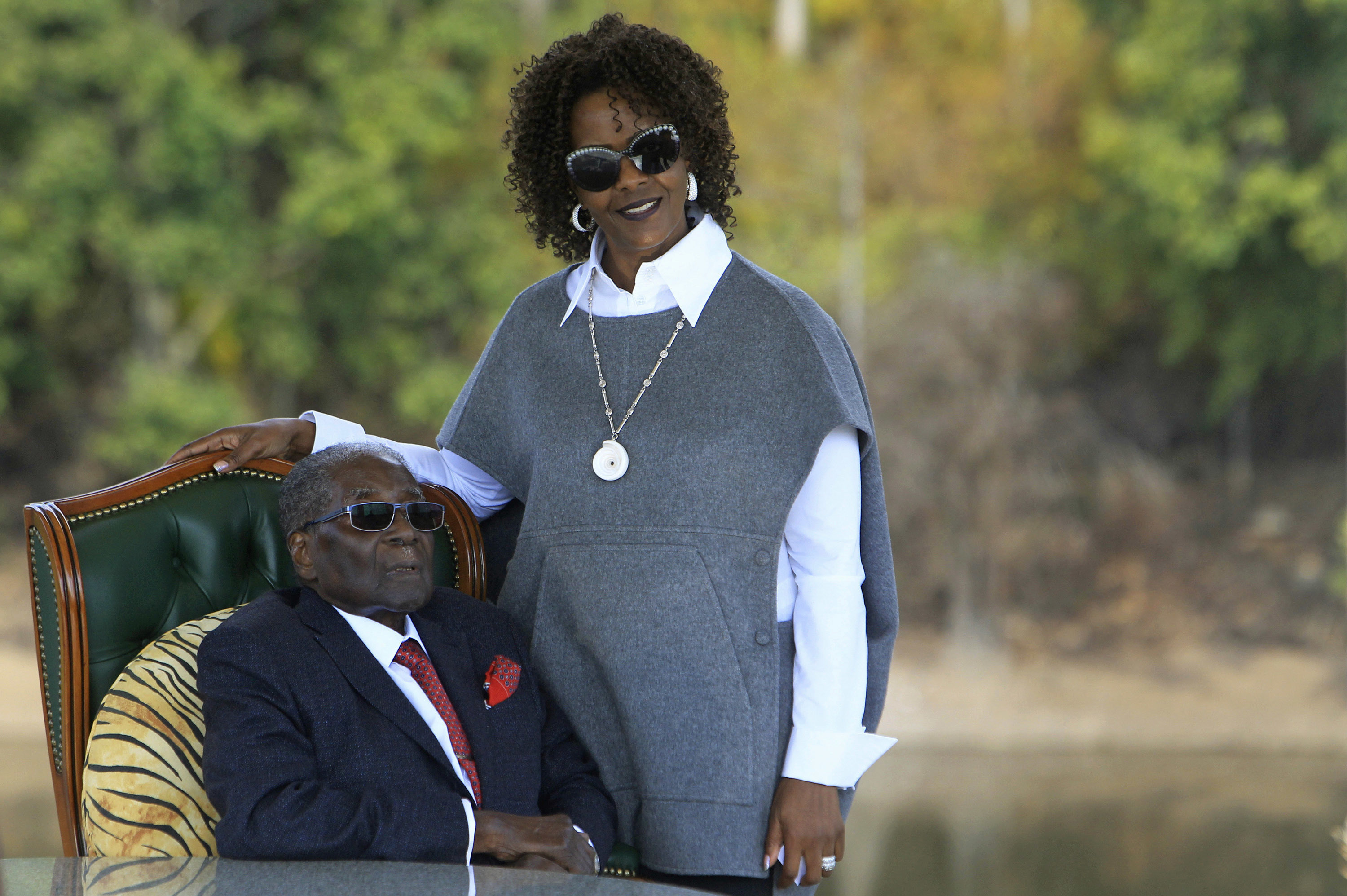 Robert Mugabe and his wife Grace at their residence in Harare